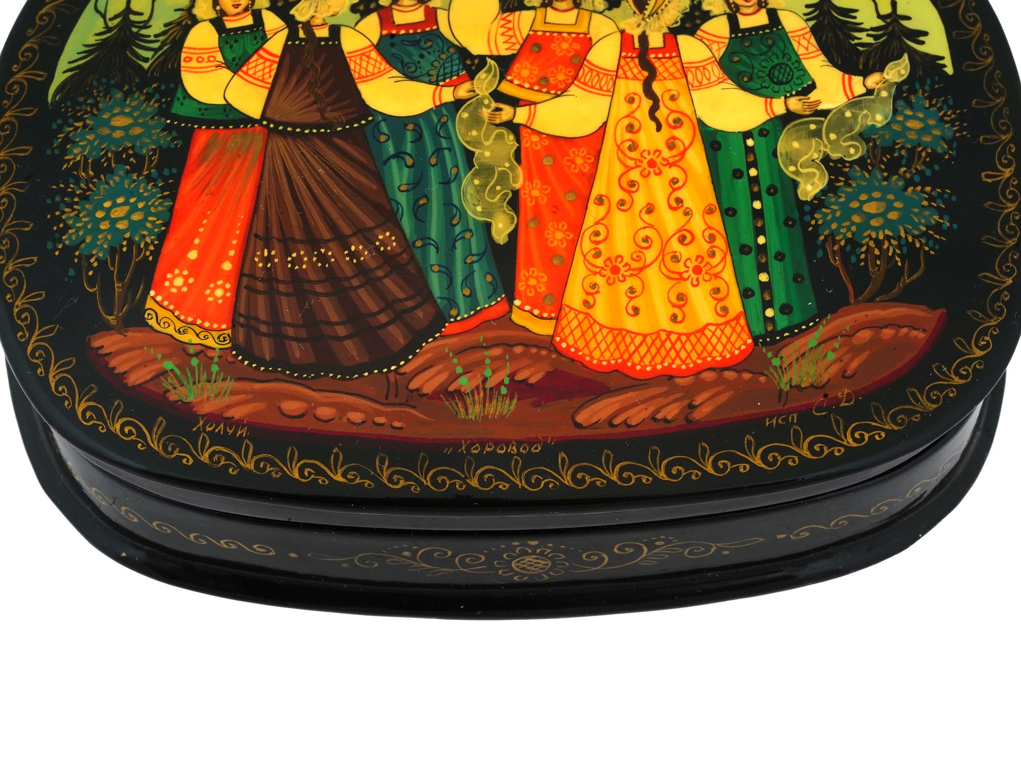 RUSSIAN TRADITIONAL LACQUERED KHOLUI TRINKET BOX PIC-4