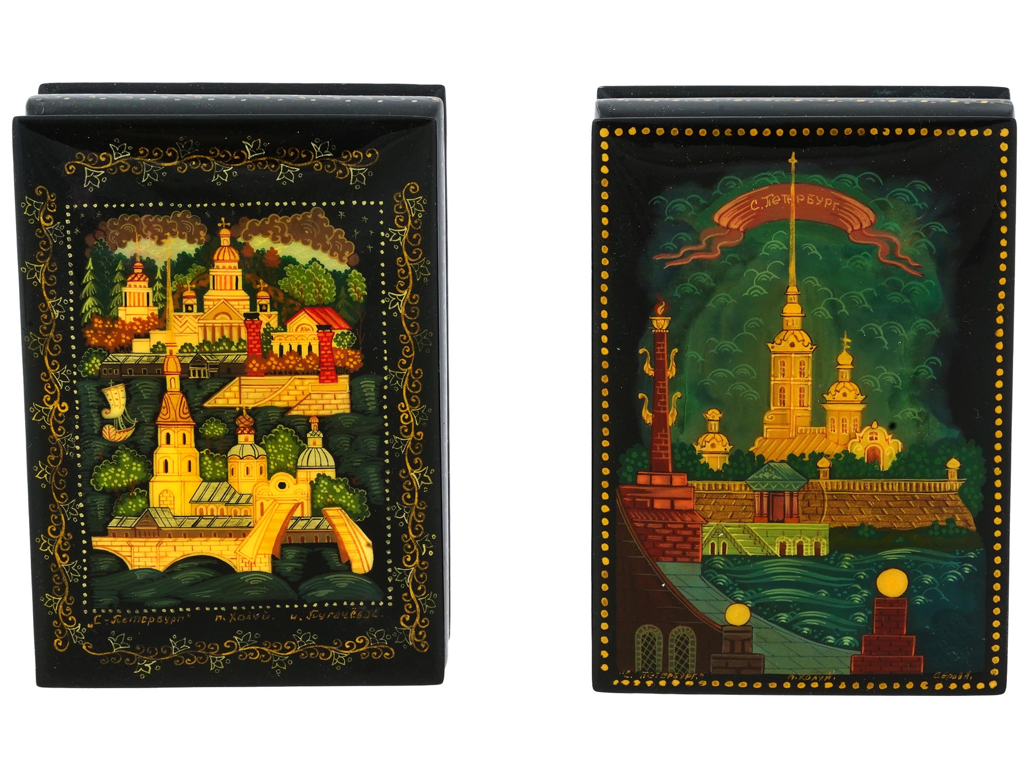 TWO RUSSIAN TRADITIONAL KHOLUY TRINKET BOXES PIC-3