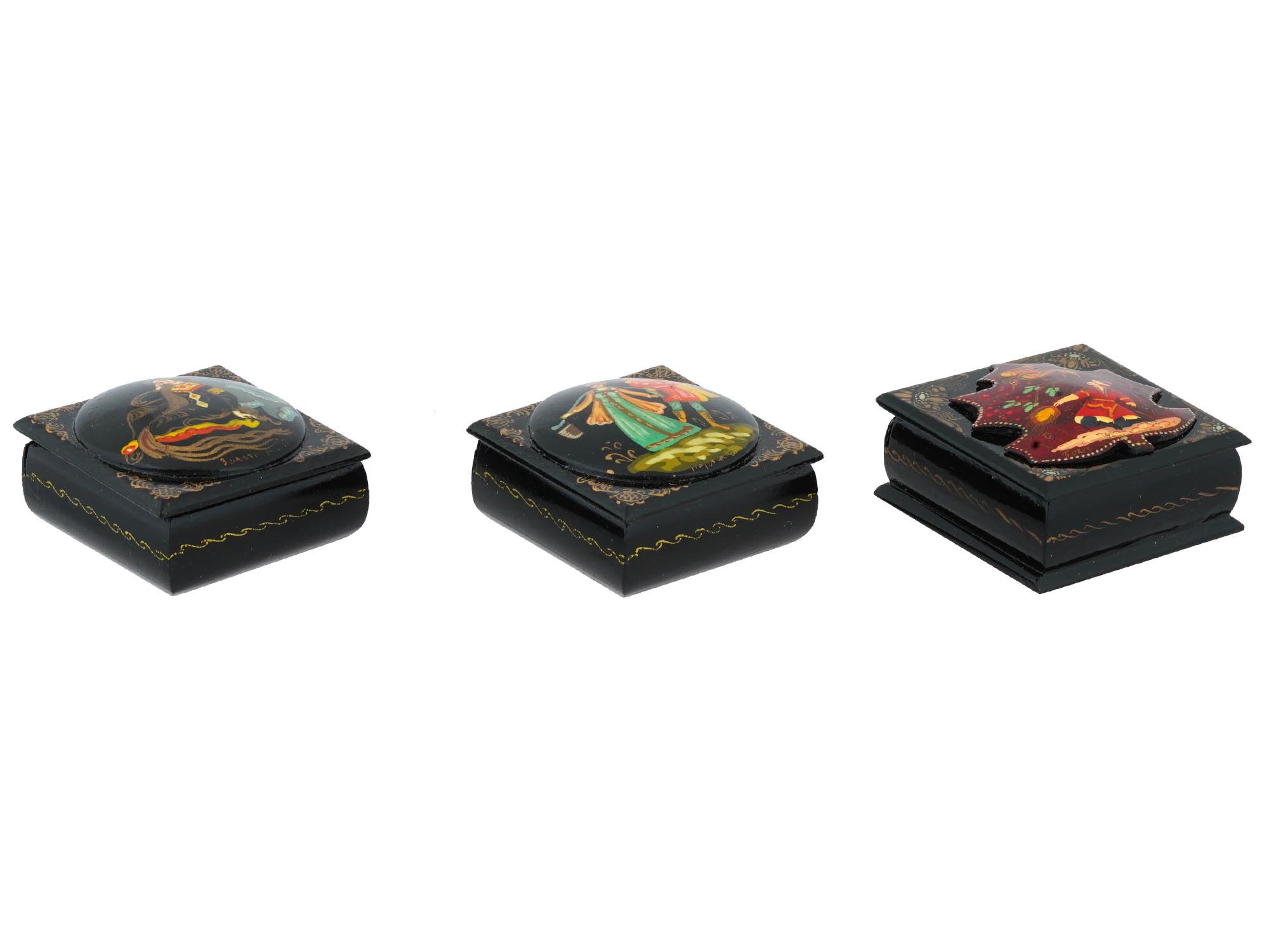 RUSSIAN TRADITIONAL LACQUERED WOODEN TRINKET BOXES PIC-0