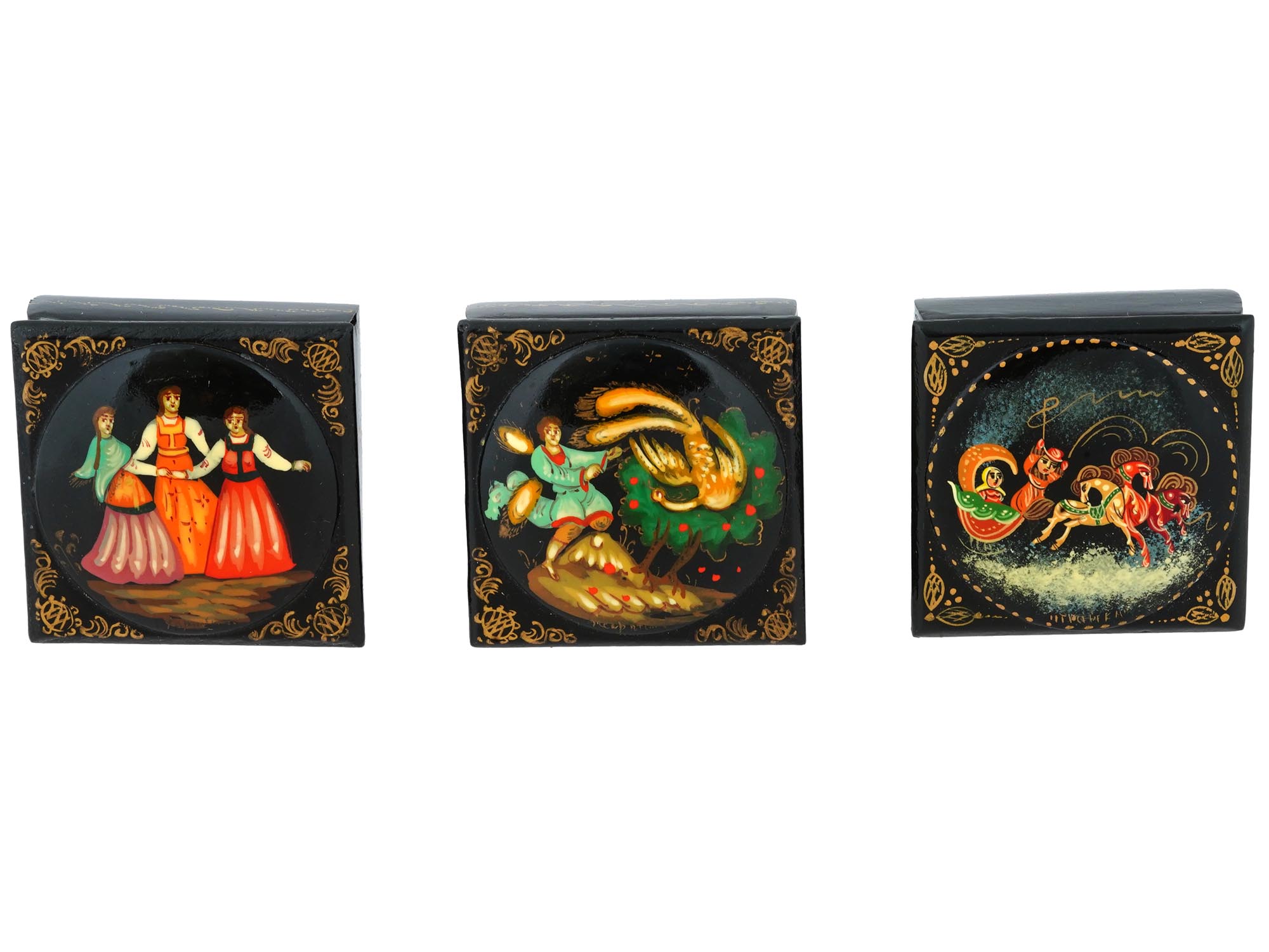 RUSSIAN TRADITIONAL LACQUERED WOODEN TRINKET BOXES PIC-2