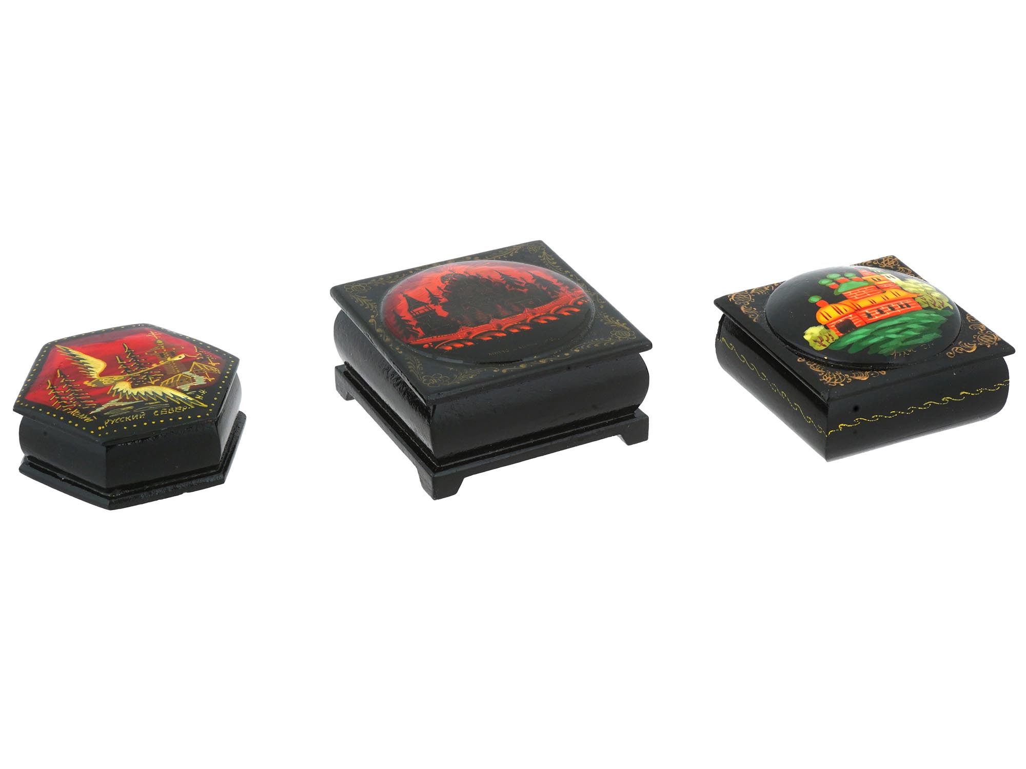 RUSSIAN TRADITIONAL LACQUERED WOODEN TRINKET BOXES PIC-0