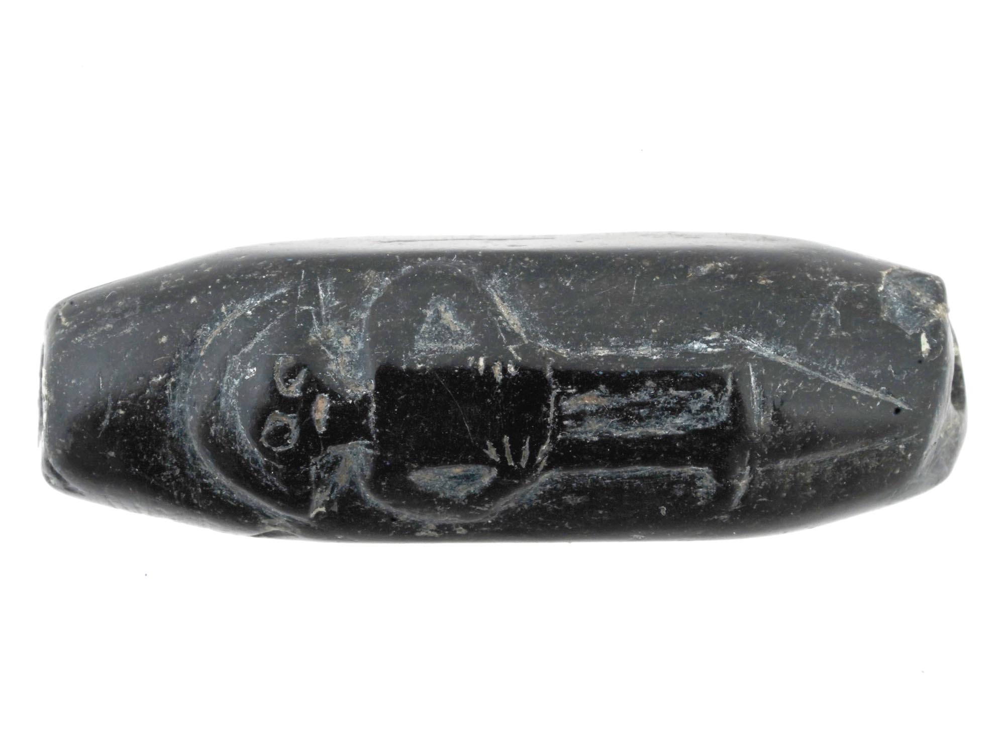 ANCIENT CYLINDER SEAL CARVED FROM BLACK STONE PIC-0