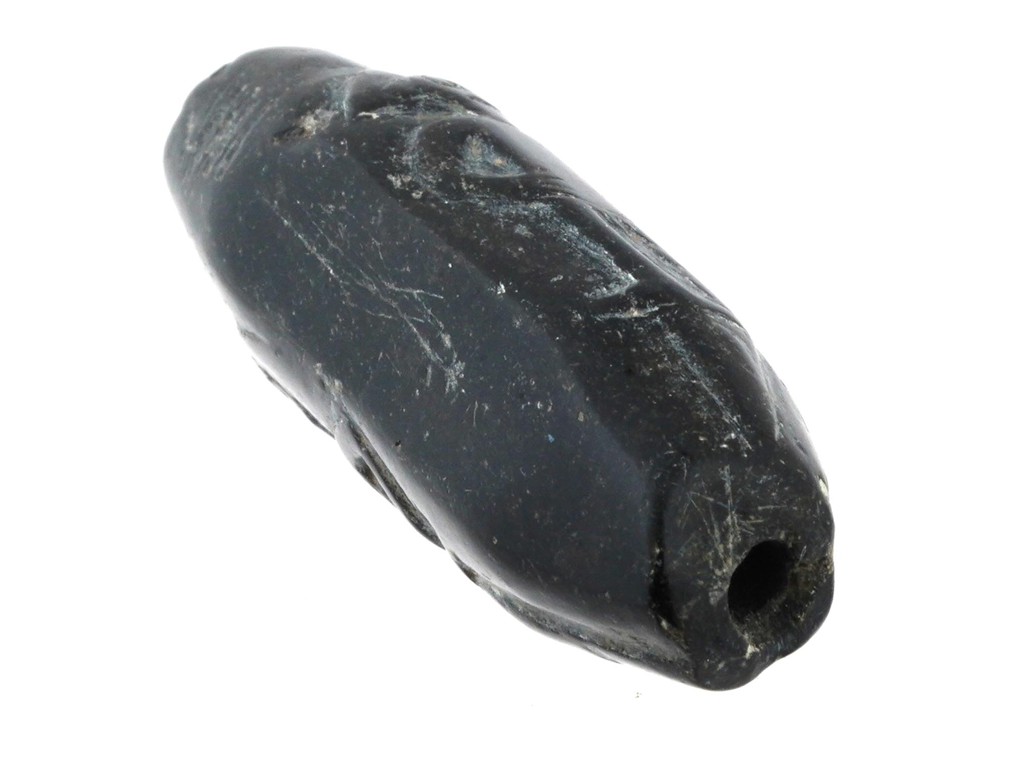 ANCIENT CYLINDER SEAL CARVED FROM BLACK STONE PIC-3