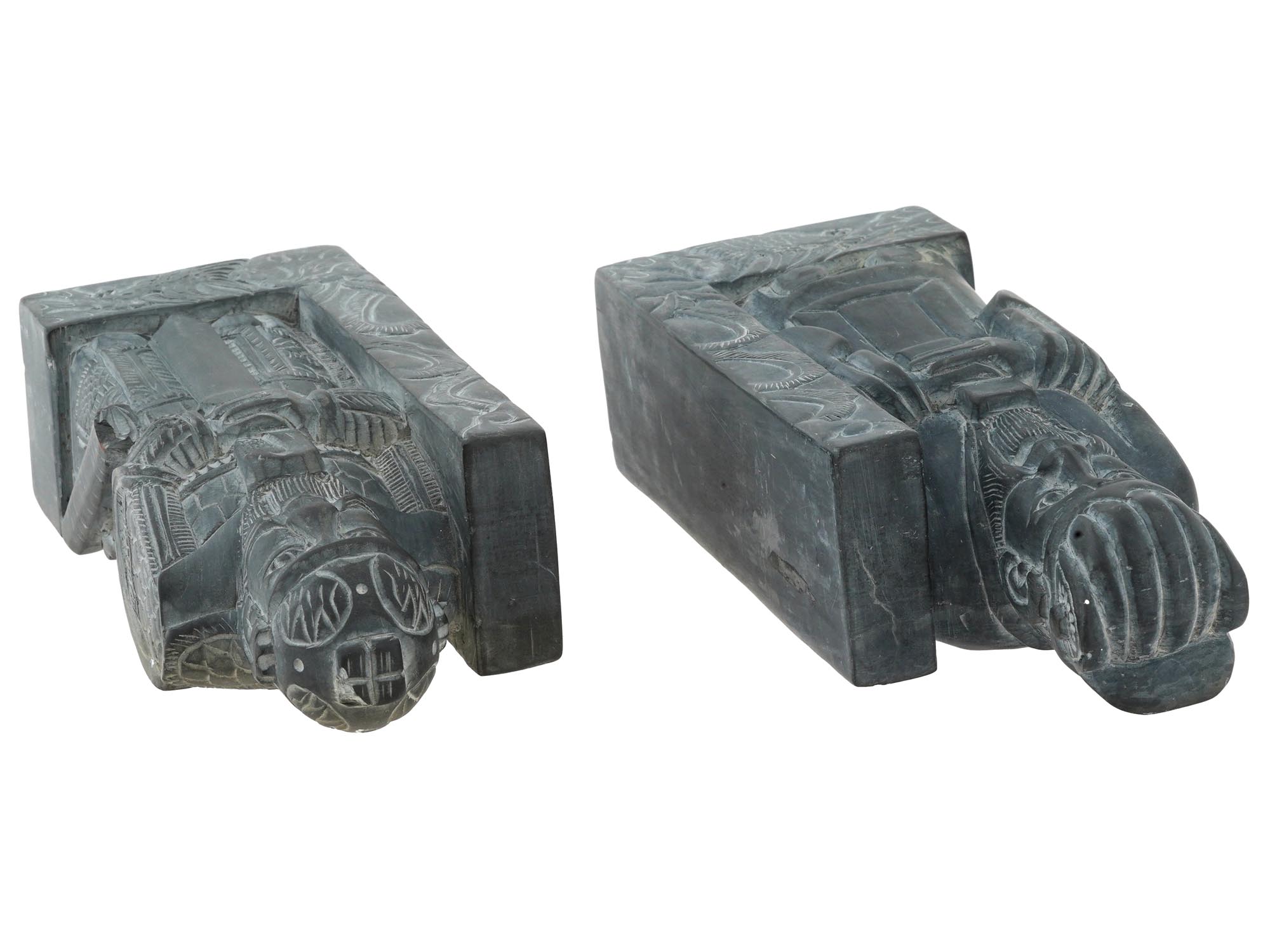 VINTAGE CHINESE SOAPSTONE SCULPTED BOOKENDS SET PIC-6