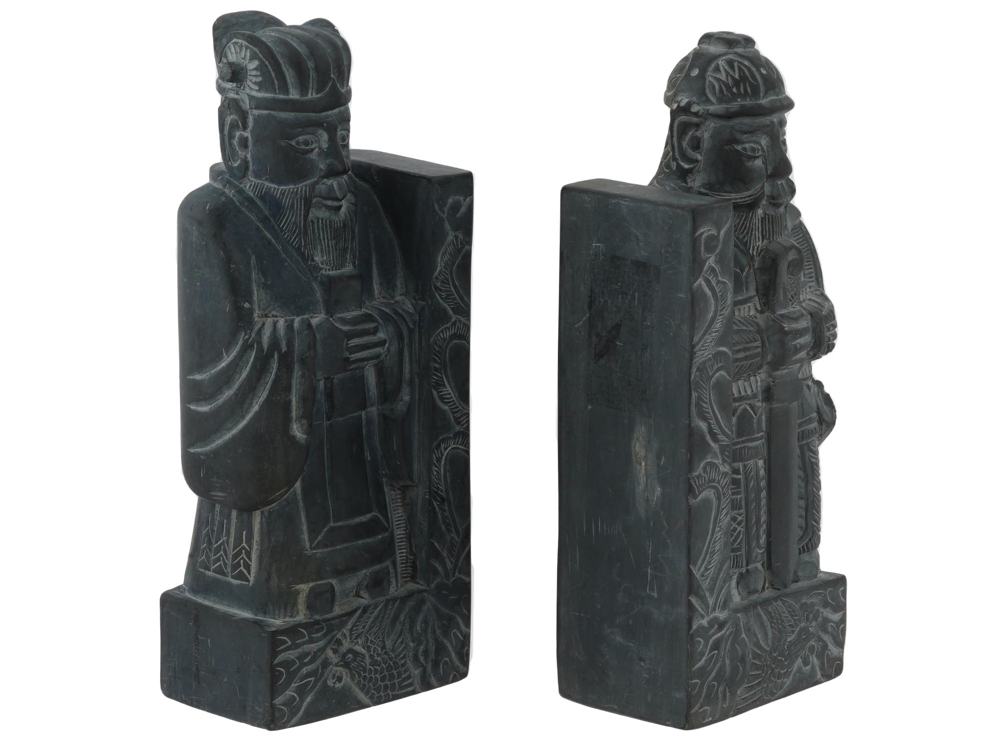 VINTAGE CHINESE SOAPSTONE SCULPTED BOOKENDS SET PIC-1