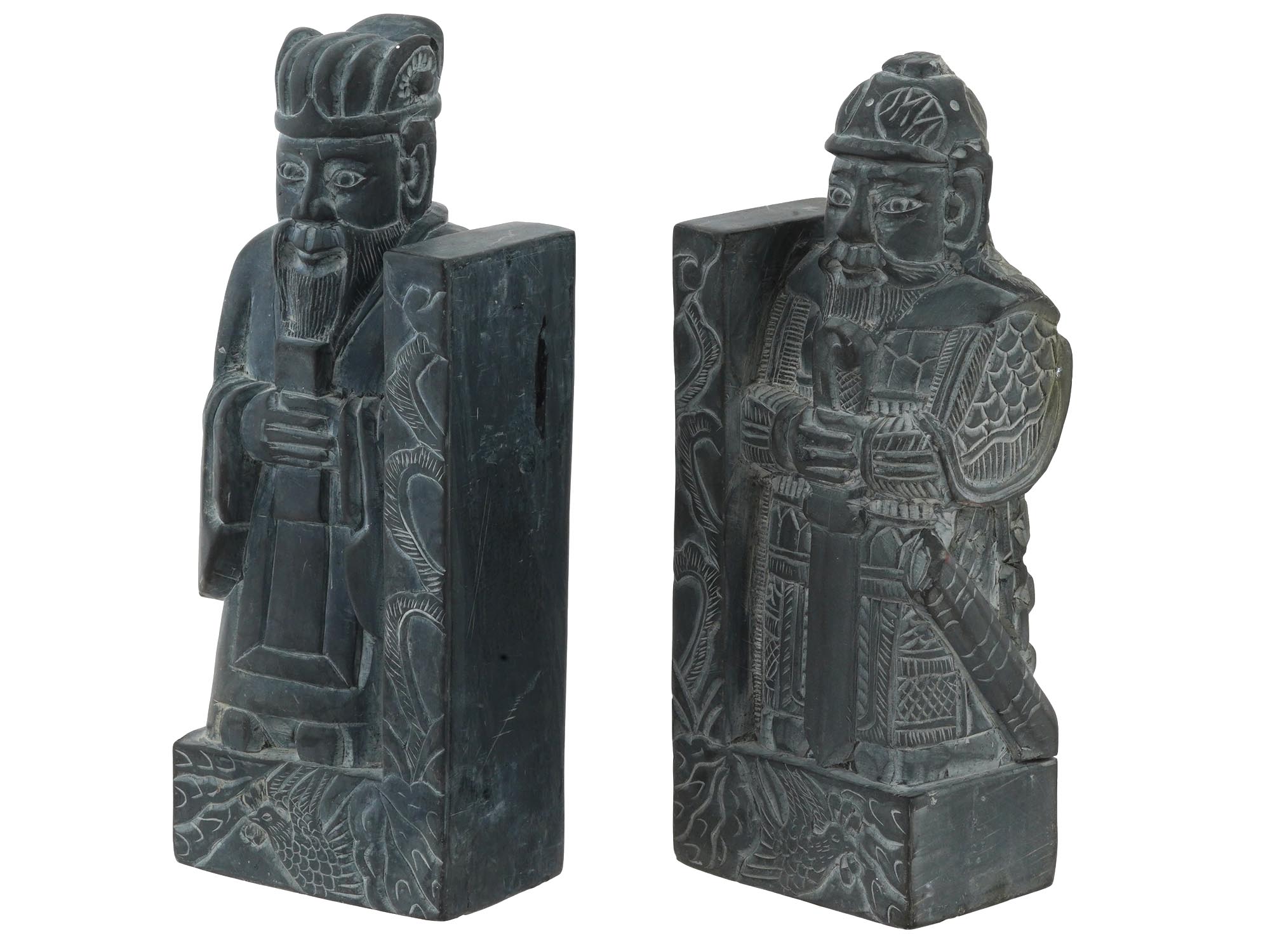 VINTAGE CHINESE SOAPSTONE SCULPTED BOOKENDS SET PIC-0