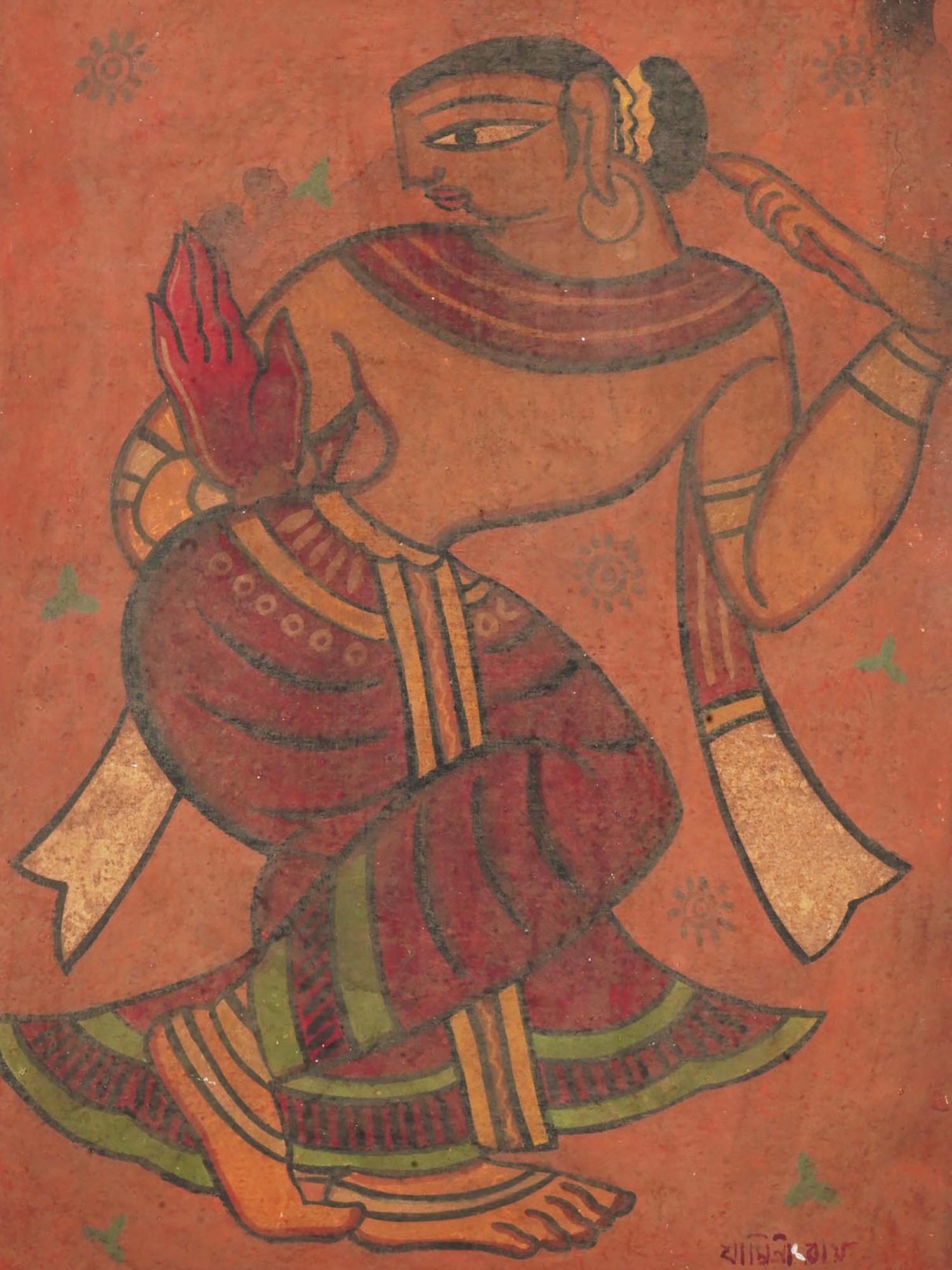 INDIAN OIL PAINTING FEMALE DANCER BY JAMINI ROY PIC-1