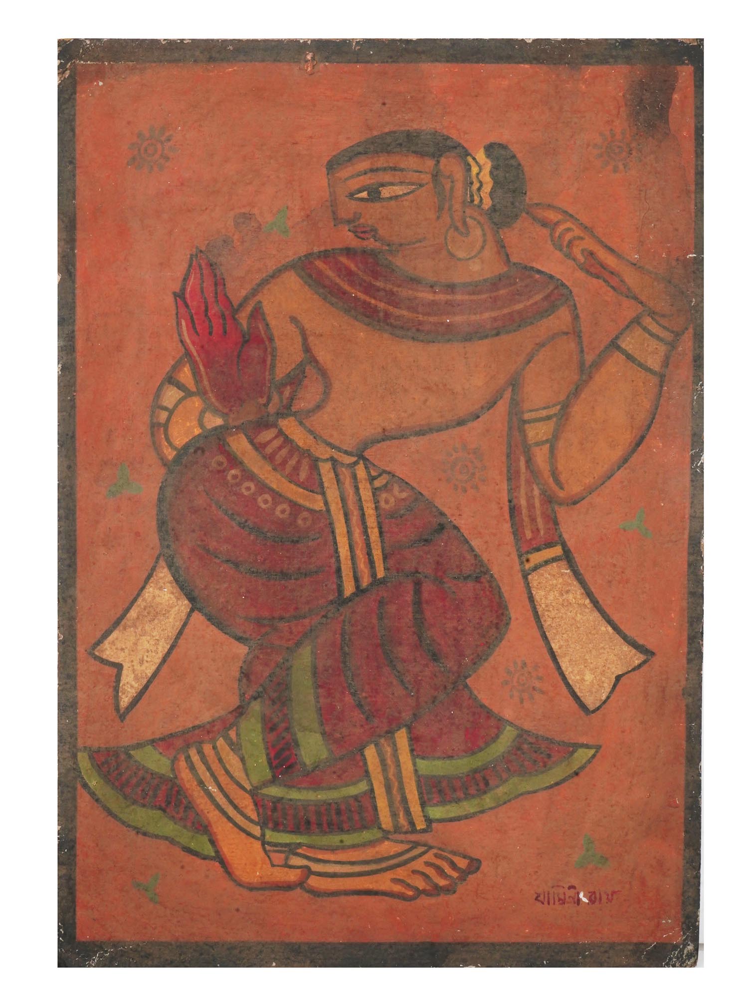 INDIAN OIL PAINTING FEMALE DANCER BY JAMINI ROY PIC-0