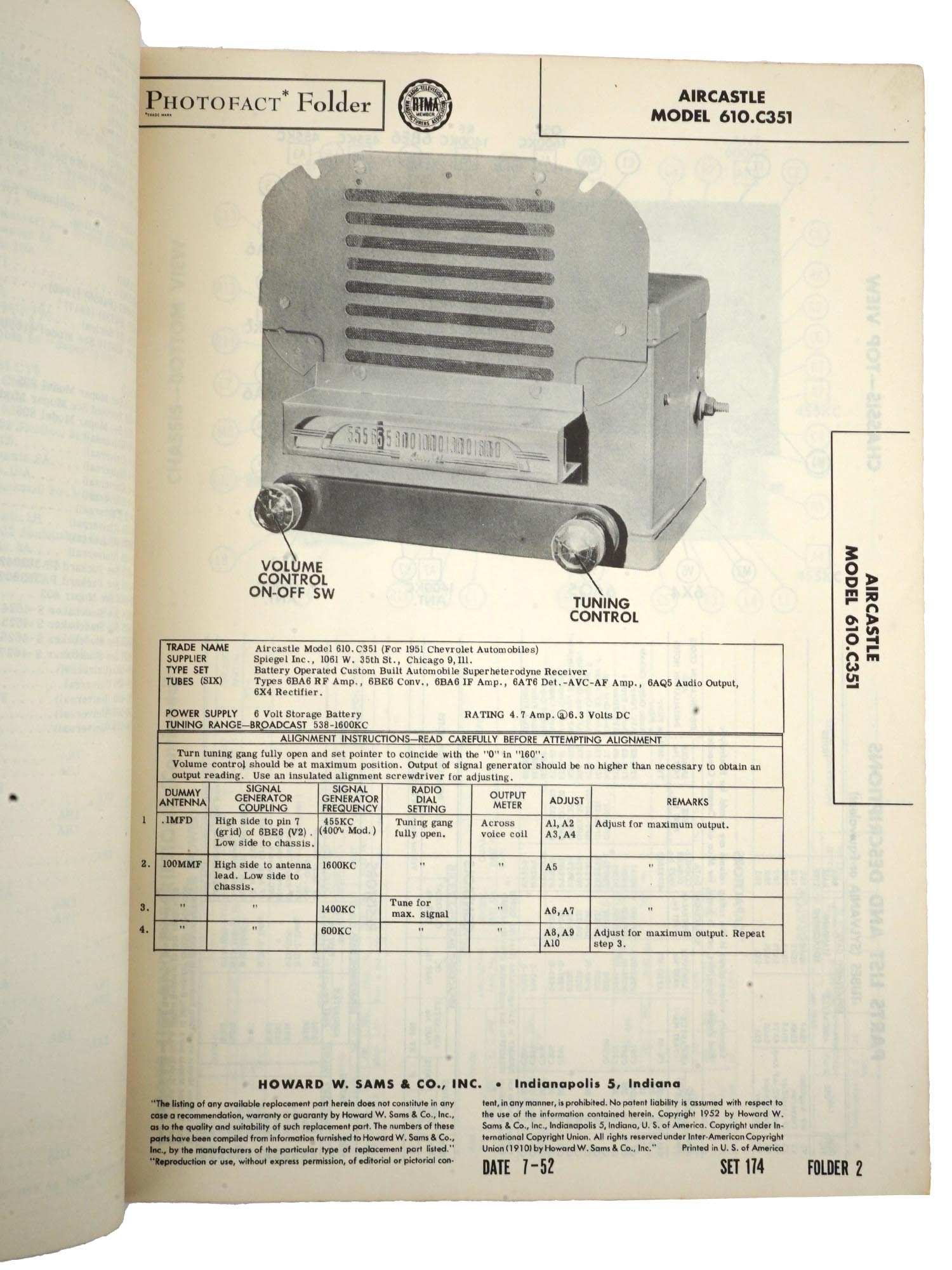 AMERICAN BOOK AUTO RADIO SERVICE DATA MANUAL 1953 PIC-5