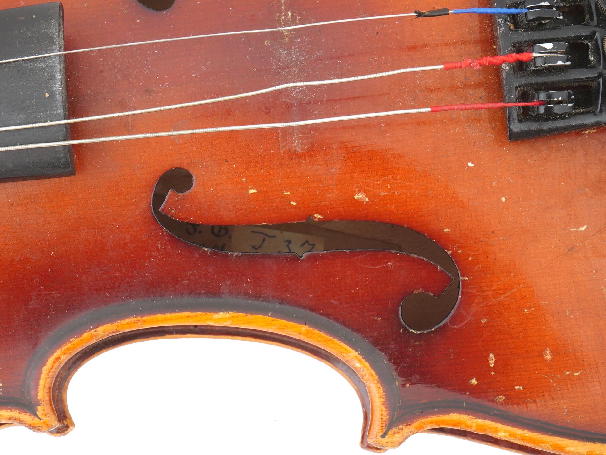 VINTAGE GERMAN VIOLIN WITH THREE STRINGS IN CASE PIC-4