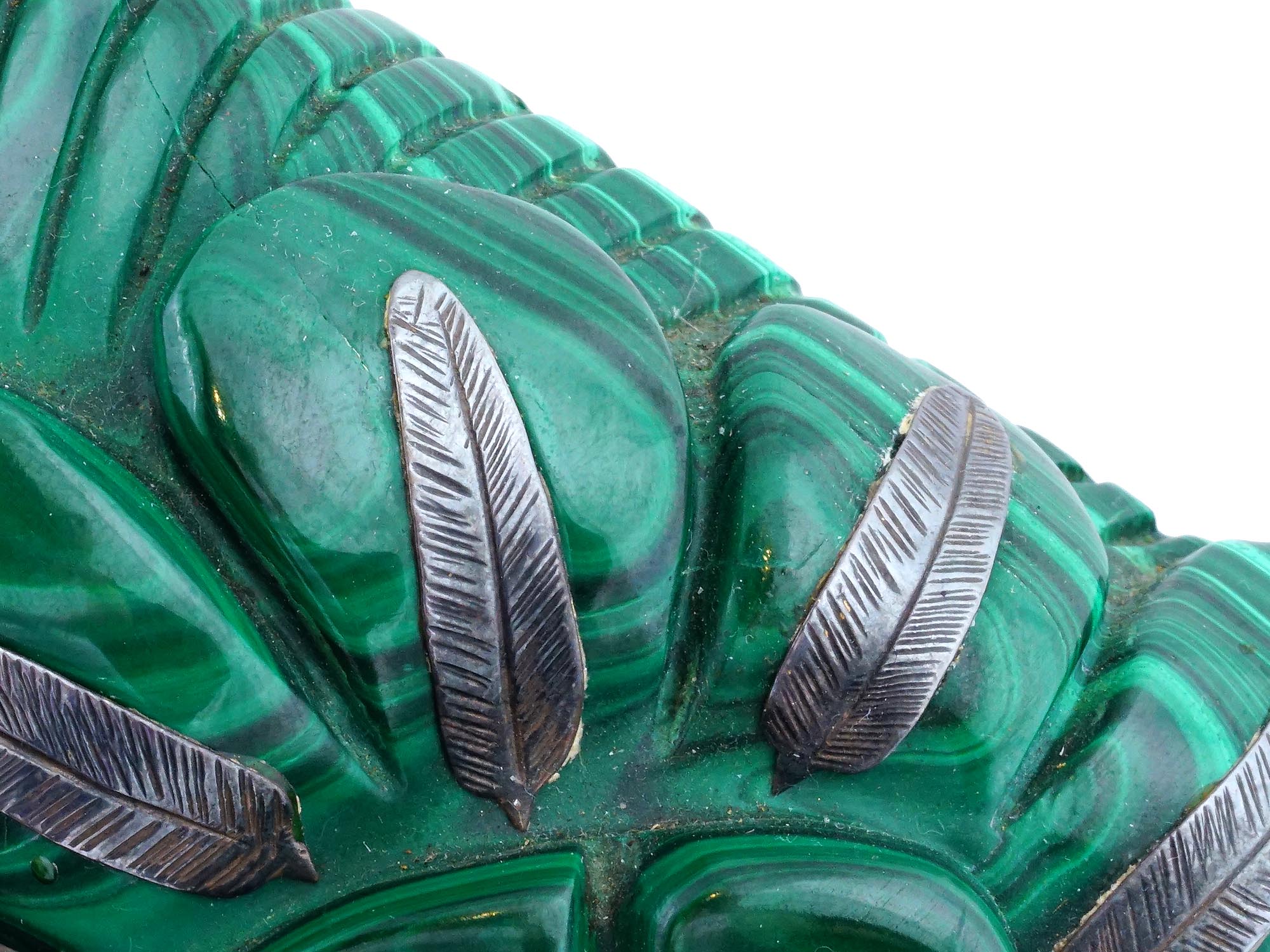 NATURAL MALACHITE AND SILVER AZTEC SCULPTURE PIC-8