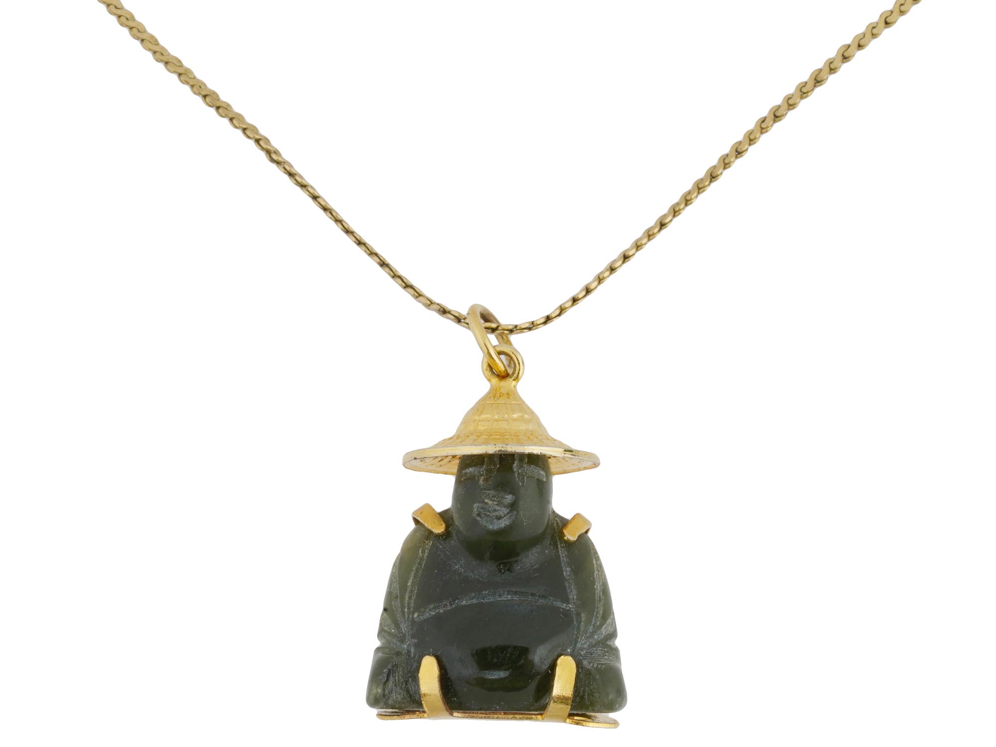AMERICAN GOLD PLATED JADE BUDDHA PENDANT NECKLACE PIC-1