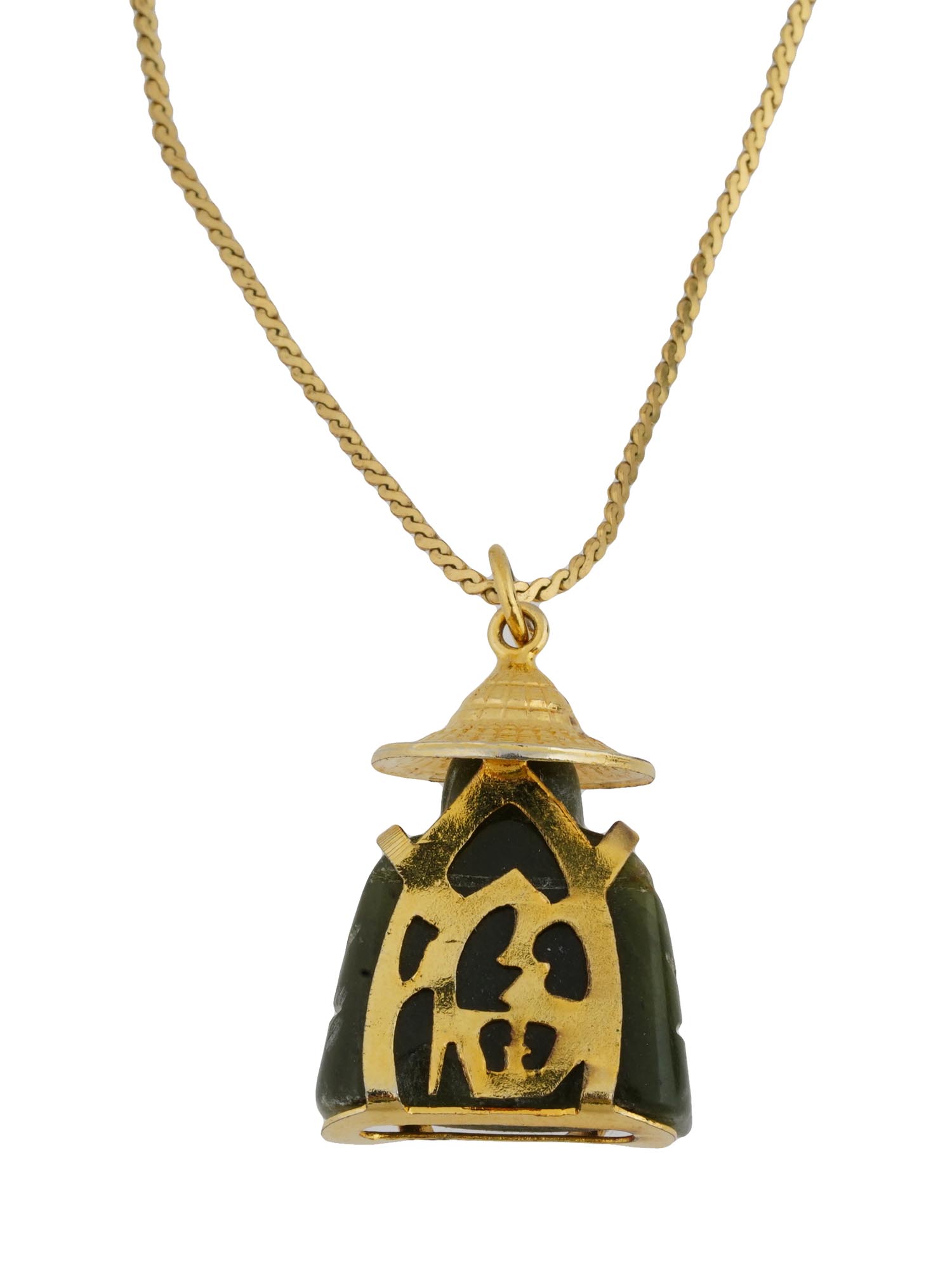 AMERICAN GOLD PLATED JADE BUDDHA PENDANT NECKLACE PIC-2