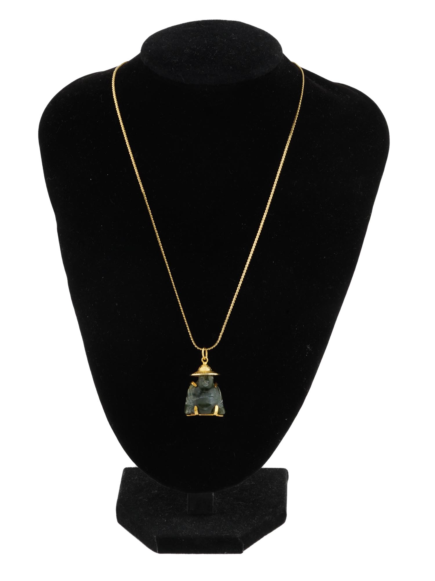 AMERICAN GOLD PLATED JADE BUDDHA PENDANT NECKLACE PIC-0
