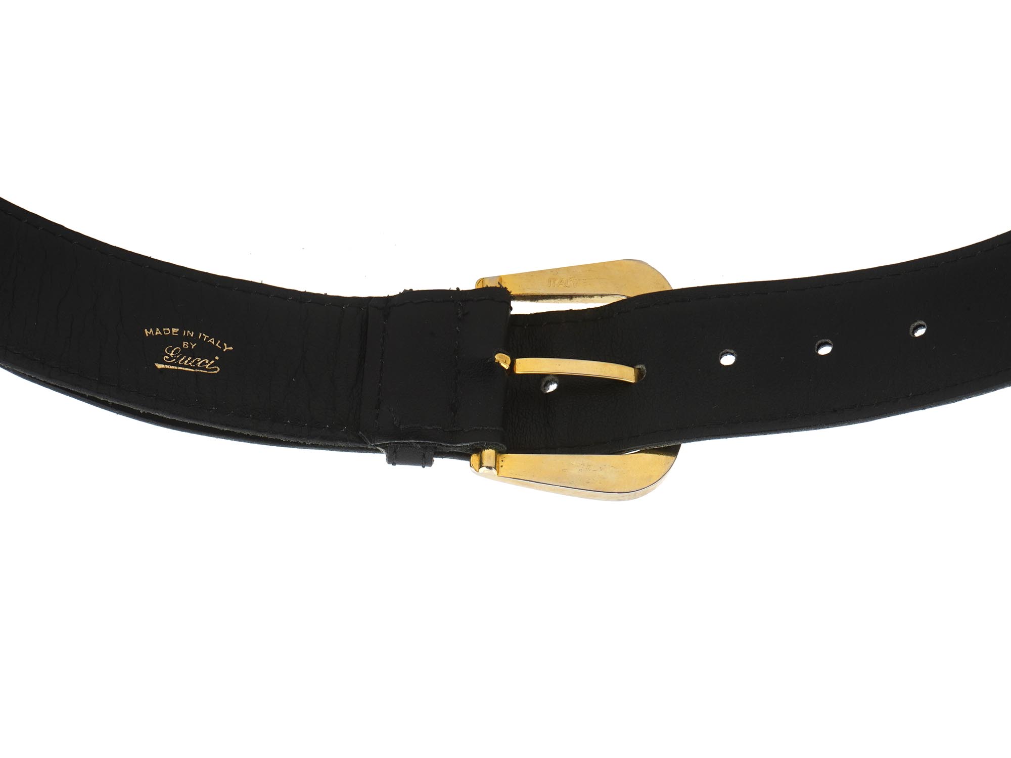 VINTAGE ITALIAN BLACK LEATHER BELT BY GUCCI PIC-3