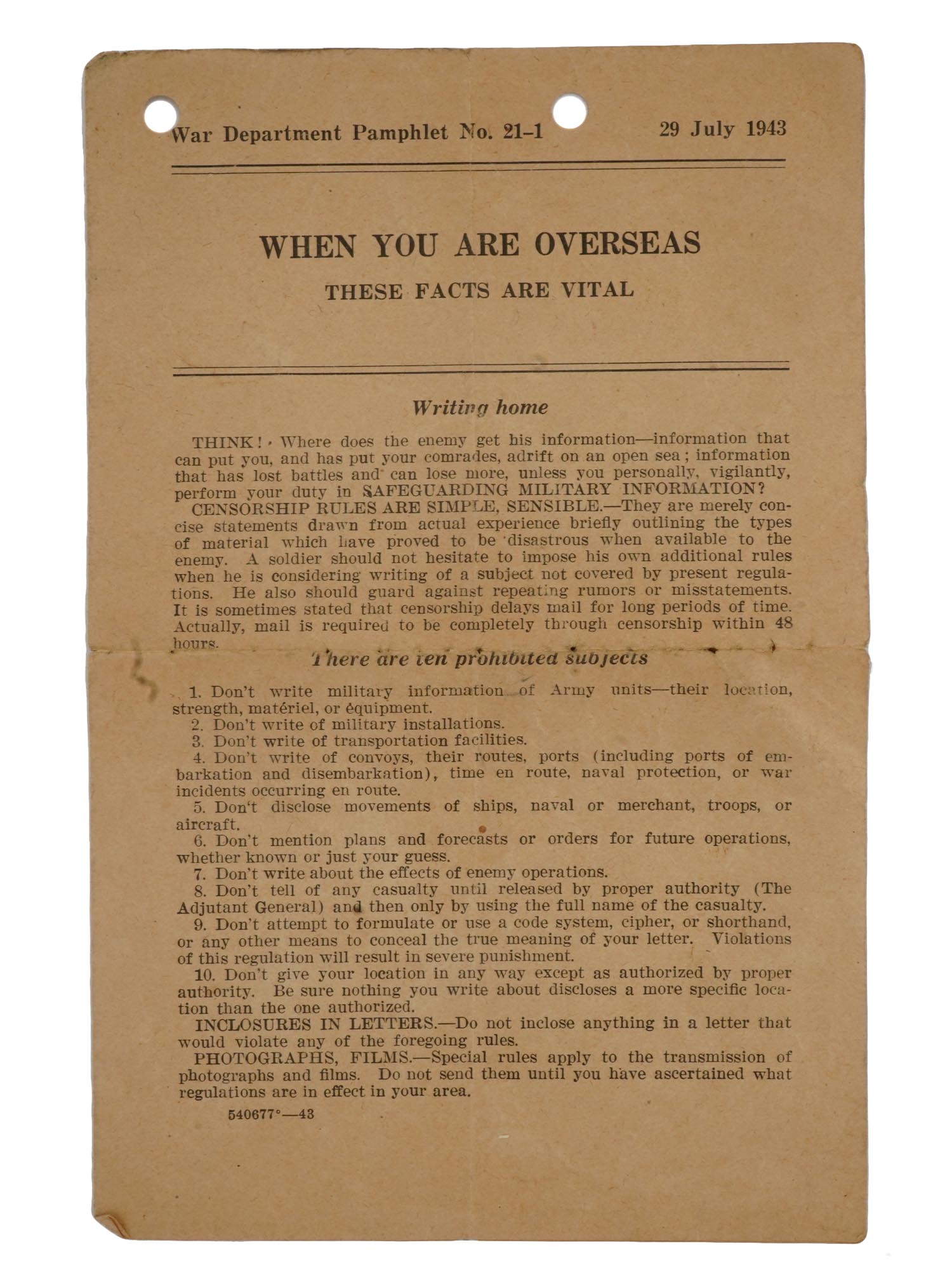 29 JULY 1943 US WAR DEPARTMENT PAMPHLET NO 21 1 TEXT PIC-0