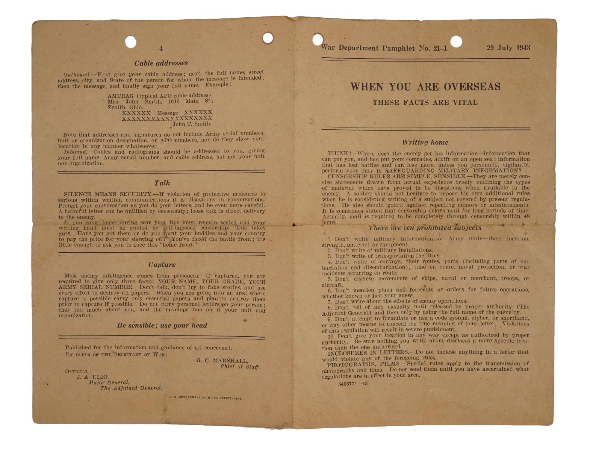 29 JULY 1943 US WAR DEPARTMENT PAMPHLET NO 21 1 TEXT PIC-1