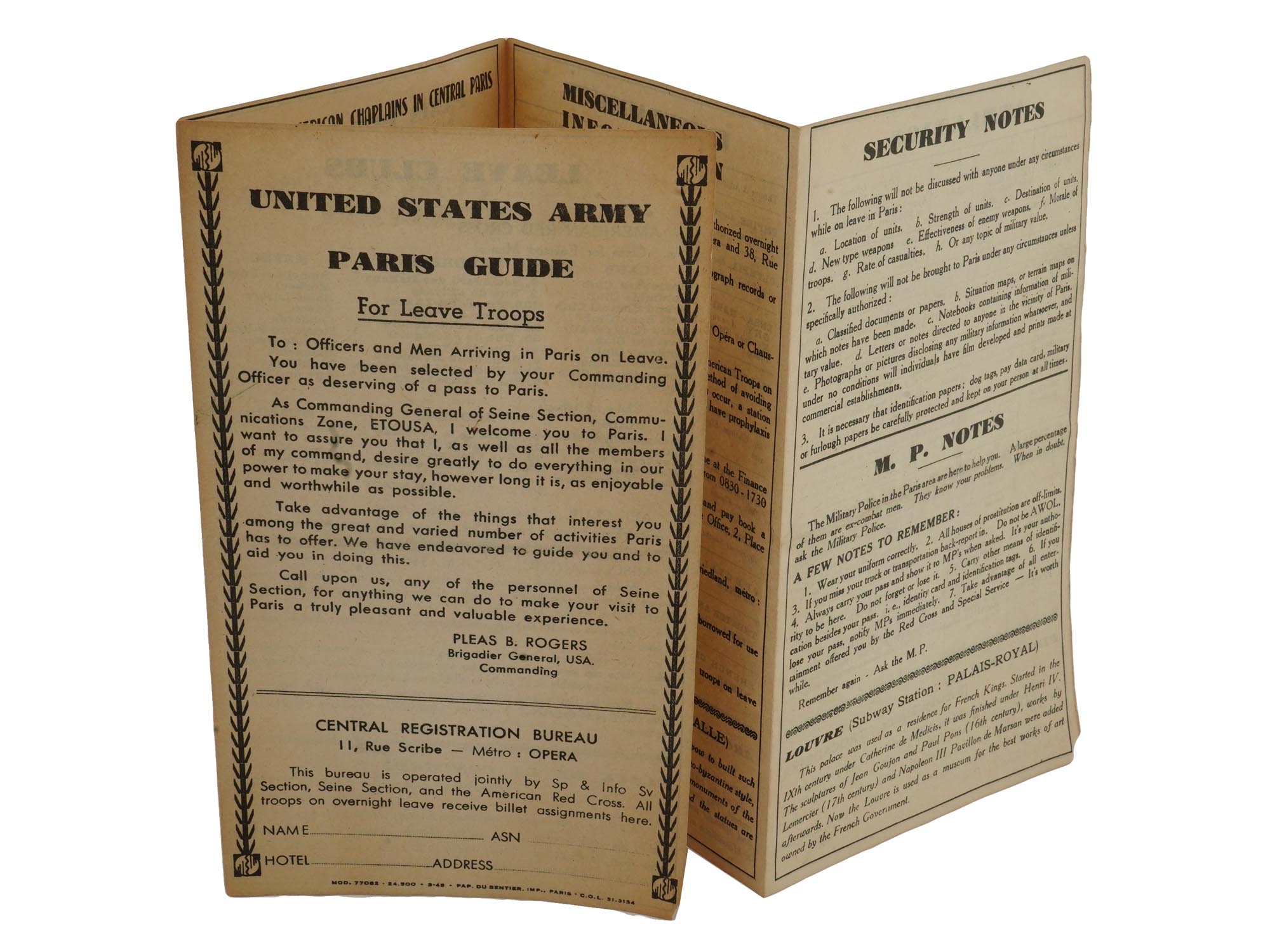 WWII ERA US ARMY PARIS GUIDE FOR LEAVE TROOPS PIC-0