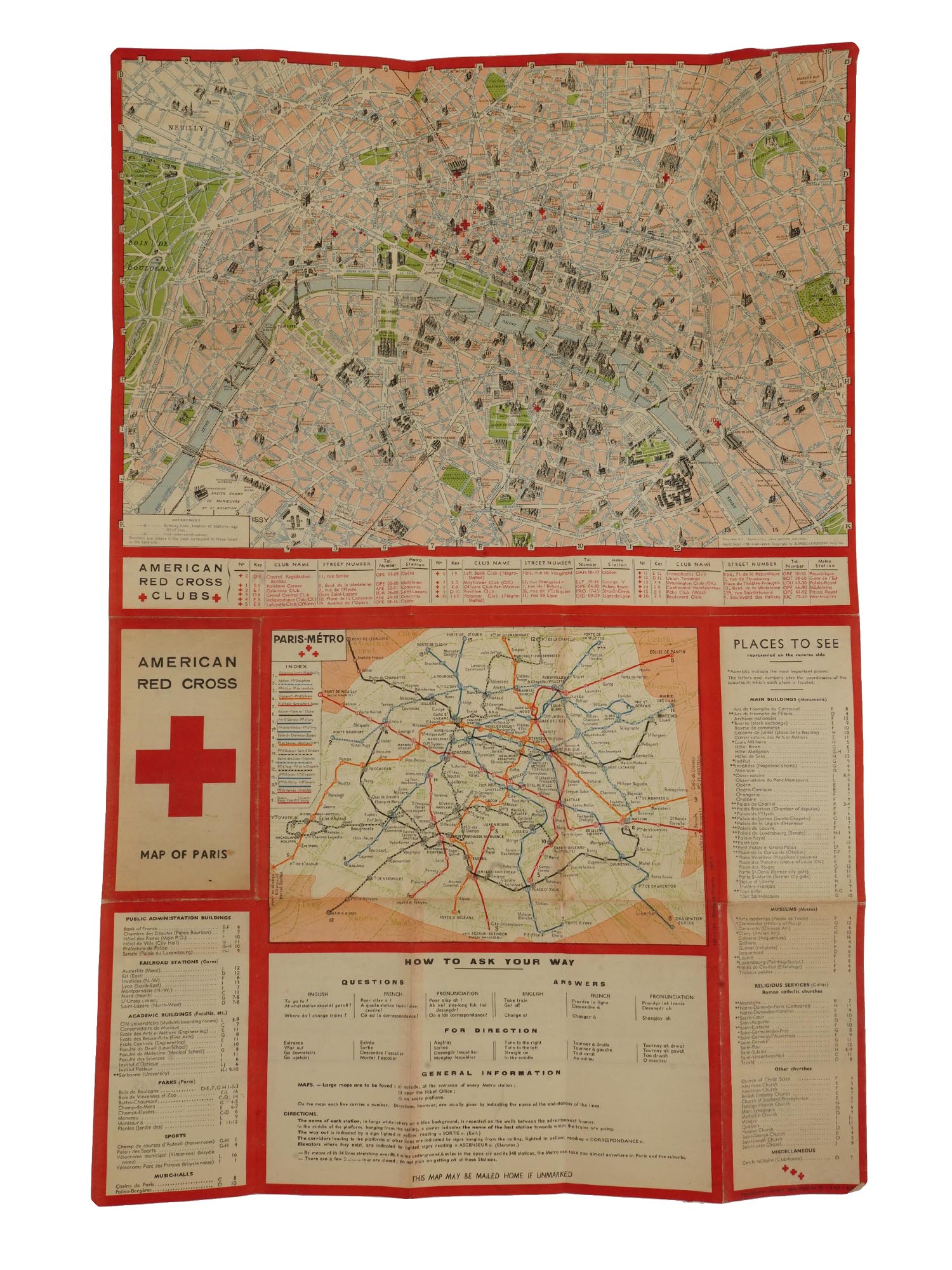 WWII NAZI GERMAN ERA AMERICAN RED CROSS MAP OF PARIS PIC-3