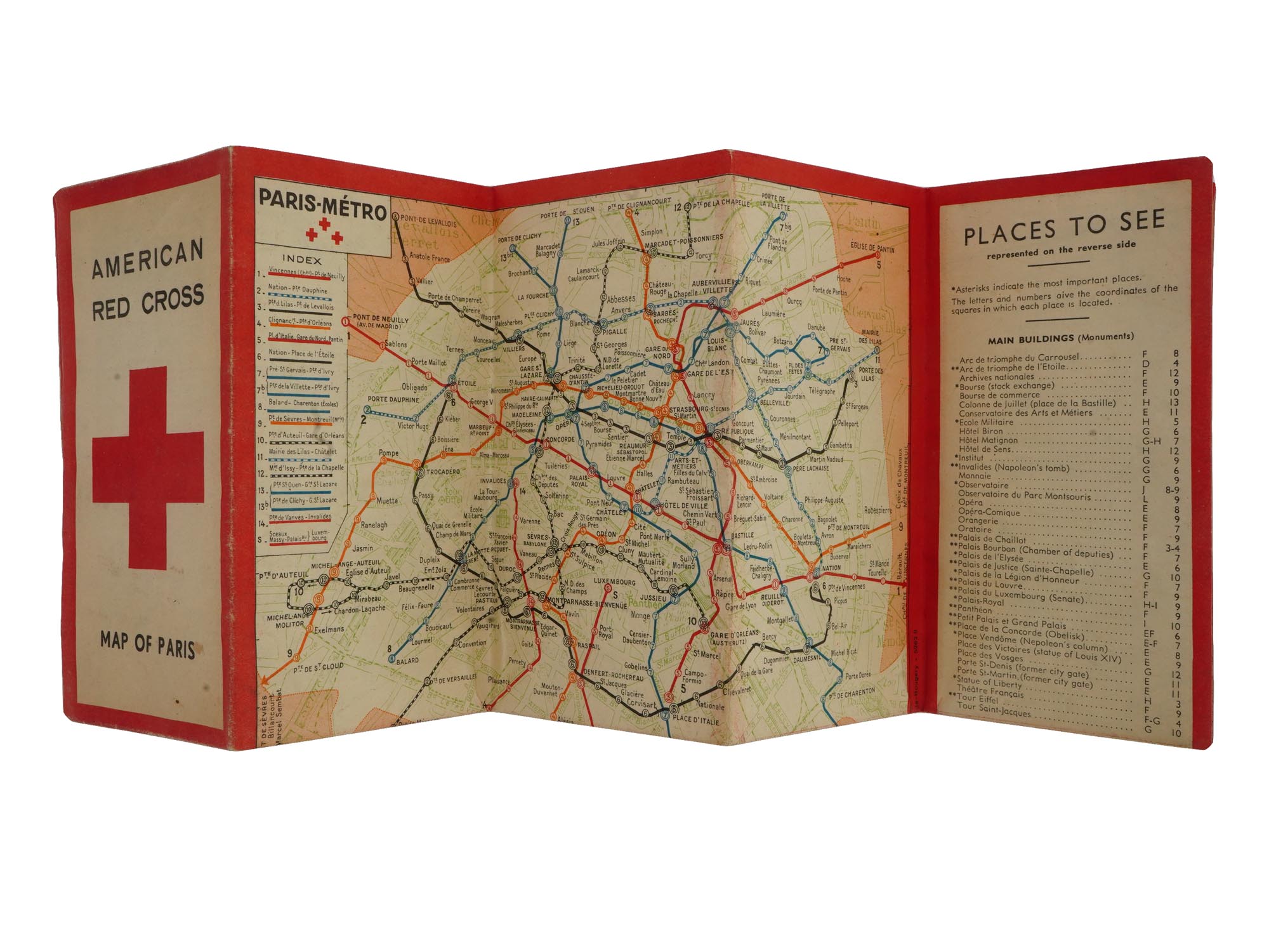 WWII NAZI GERMAN ERA AMERICAN RED CROSS MAP OF PARIS PIC-2