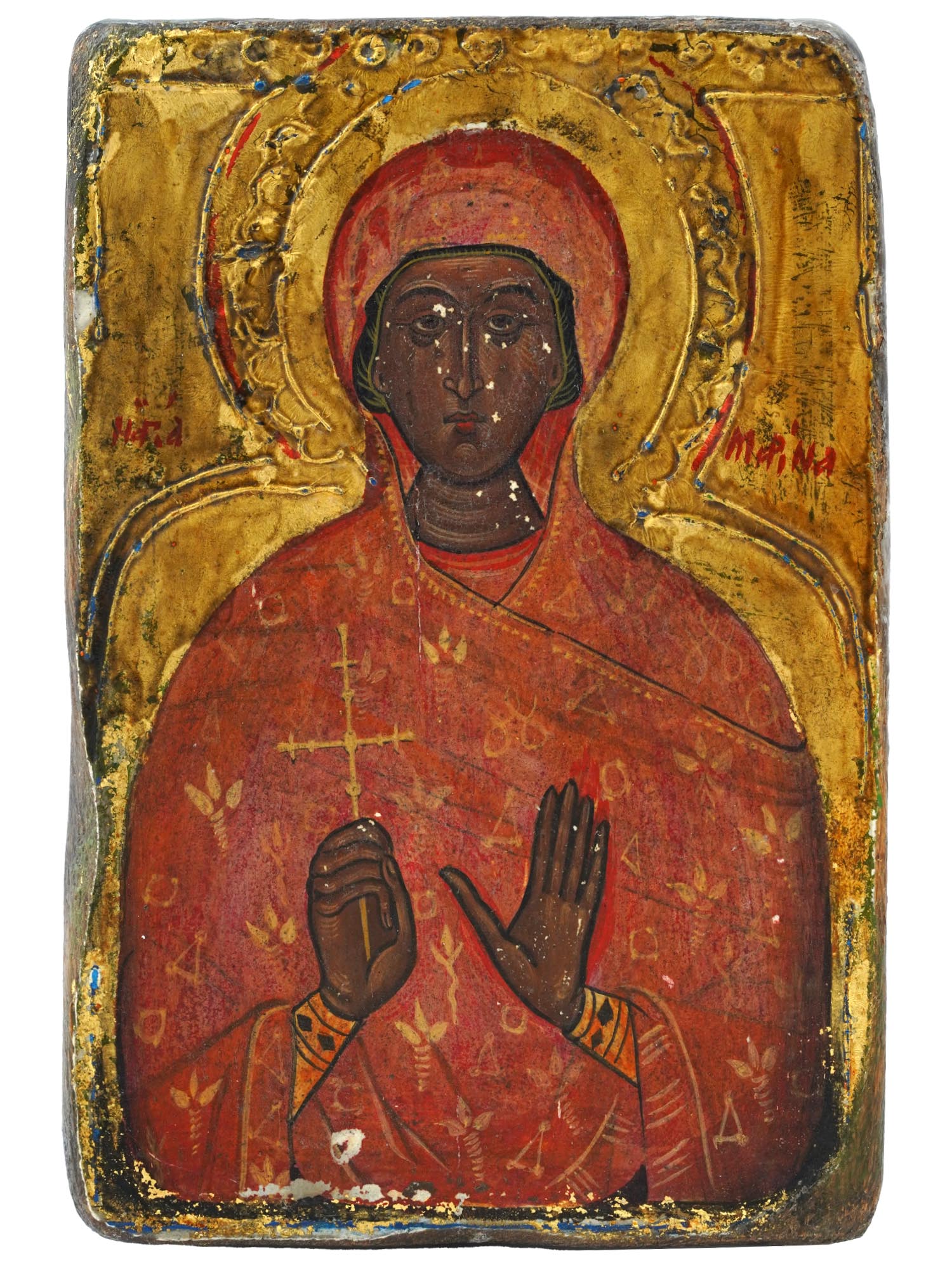 ANTIQUE BULGARIAN ORTHODOX ICON OF SAINT MARINA PIC-0