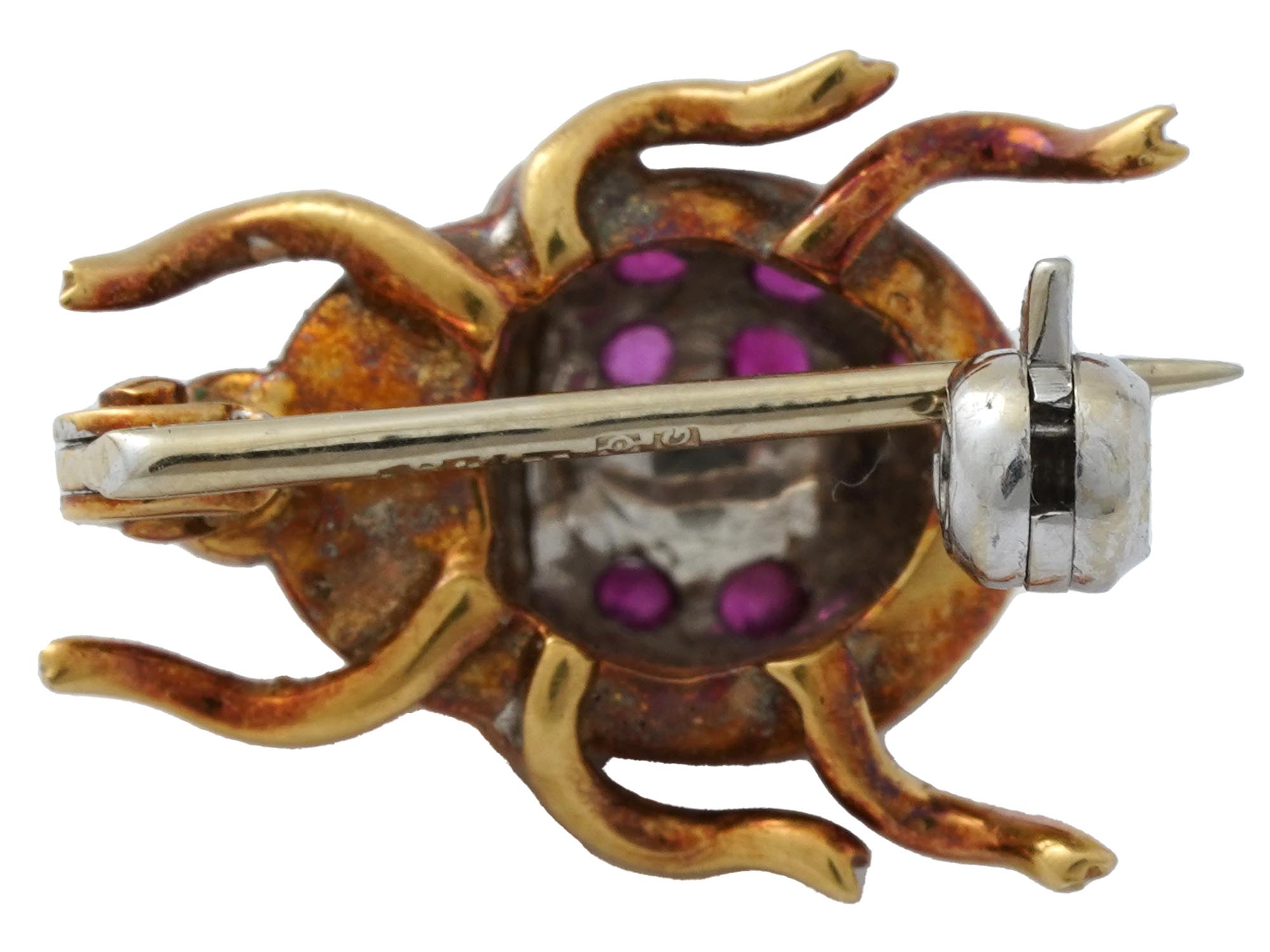 MIDCENT MINIATURE 18K YELLOW GOLD RUBY BUG BROOCH PIC-3