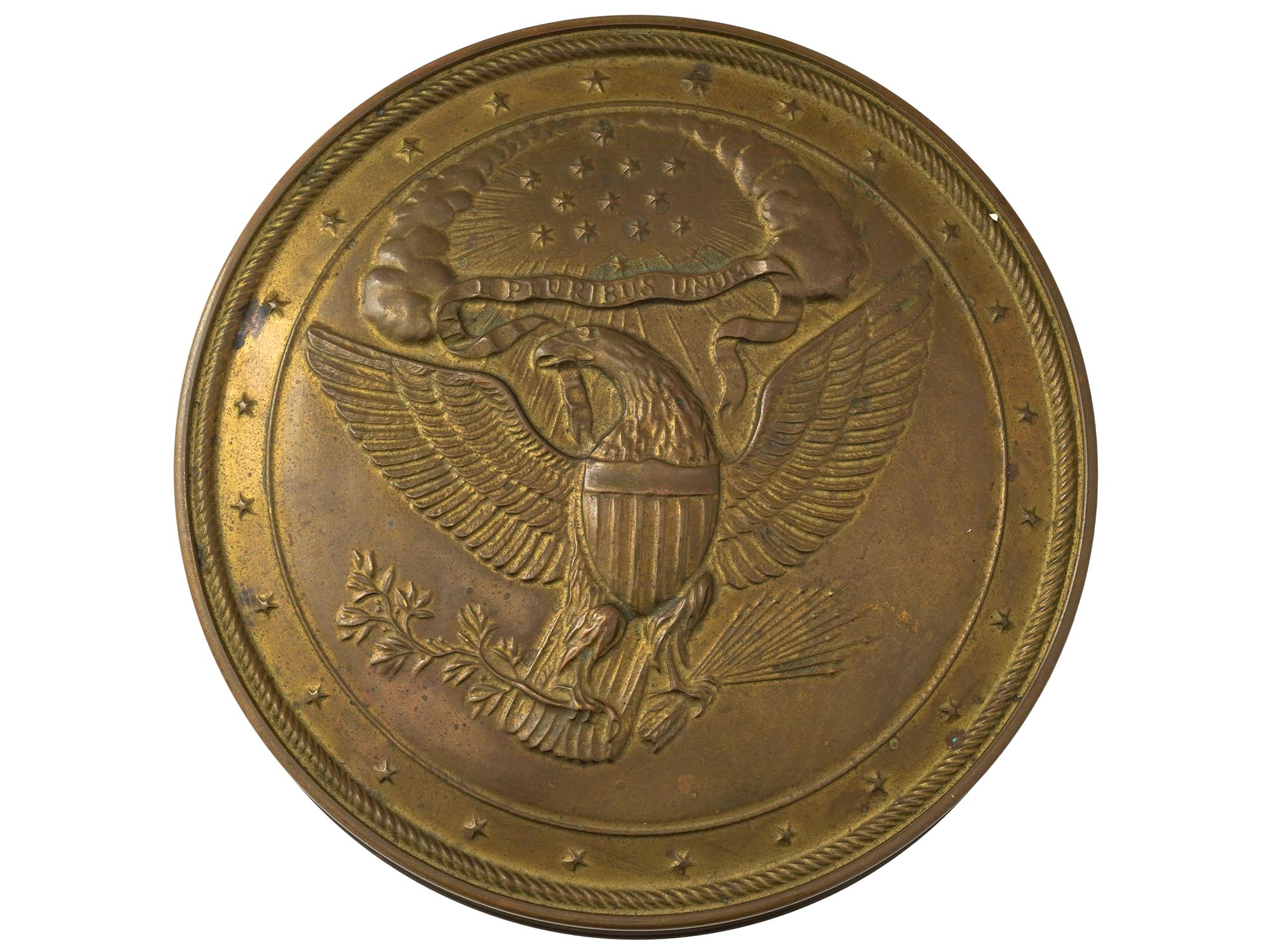 VINTAGE AMERICAN BRONZE US GREAT SEAL TRINKET BOX PIC-1