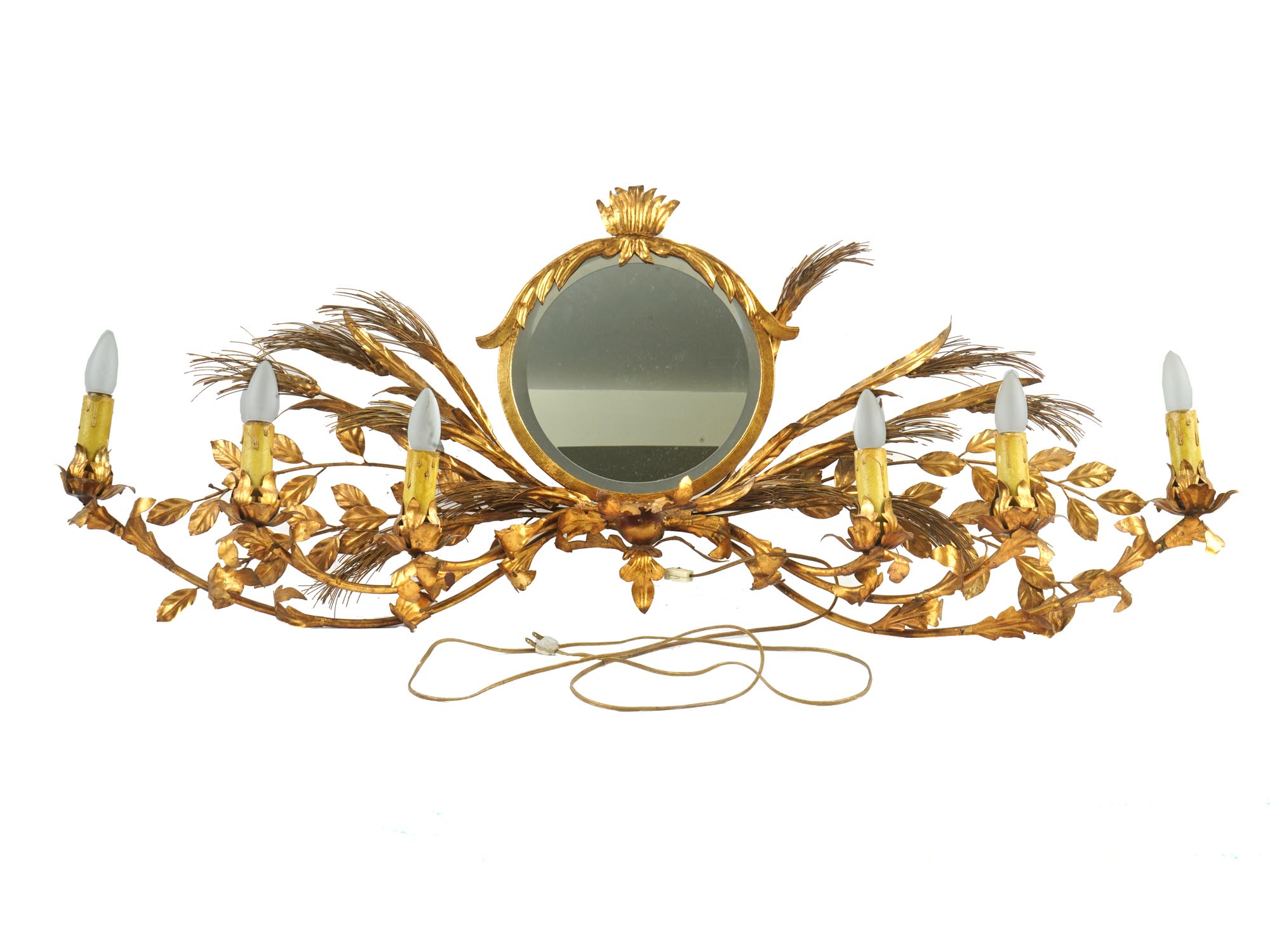 LARGE MID CENT GILT BRASS WALL SCONCE WITH MIRROR PIC-0