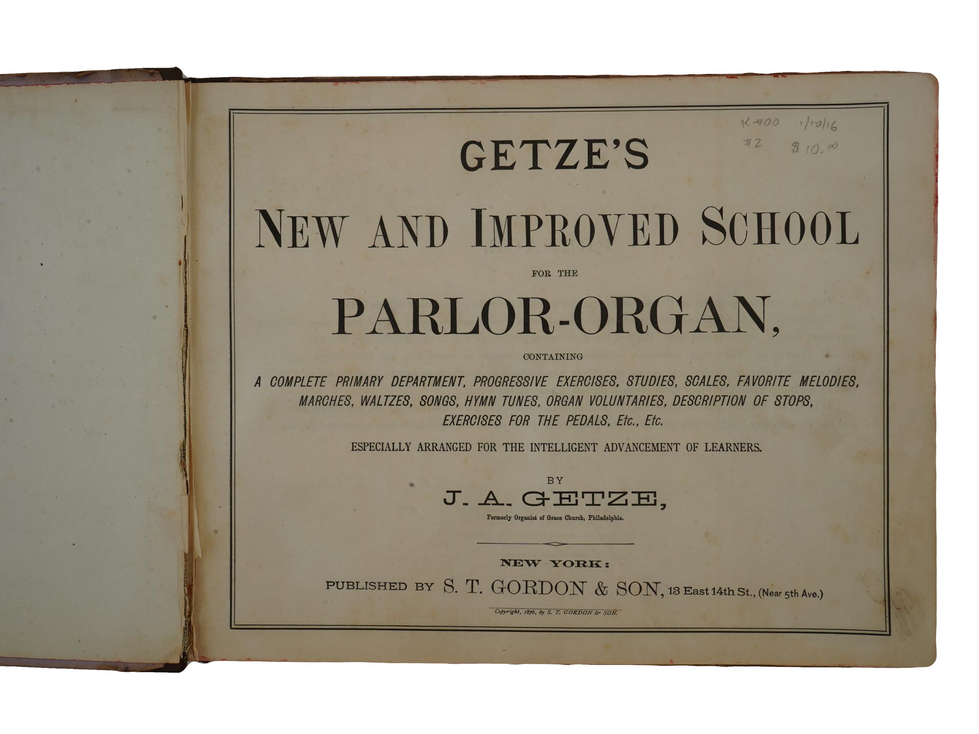 ANTIQUE AMERICAN 1876 GETZE PARLOR ORGAN BOOK PIC-3