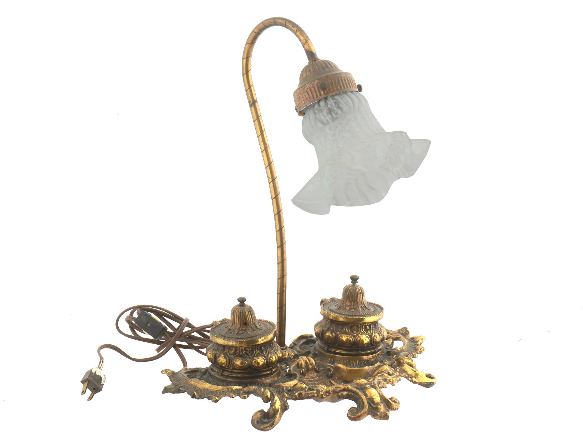 BRONZE HOLLYWOOD REGENCY TABLE LAMP W INKWELL PIC-0