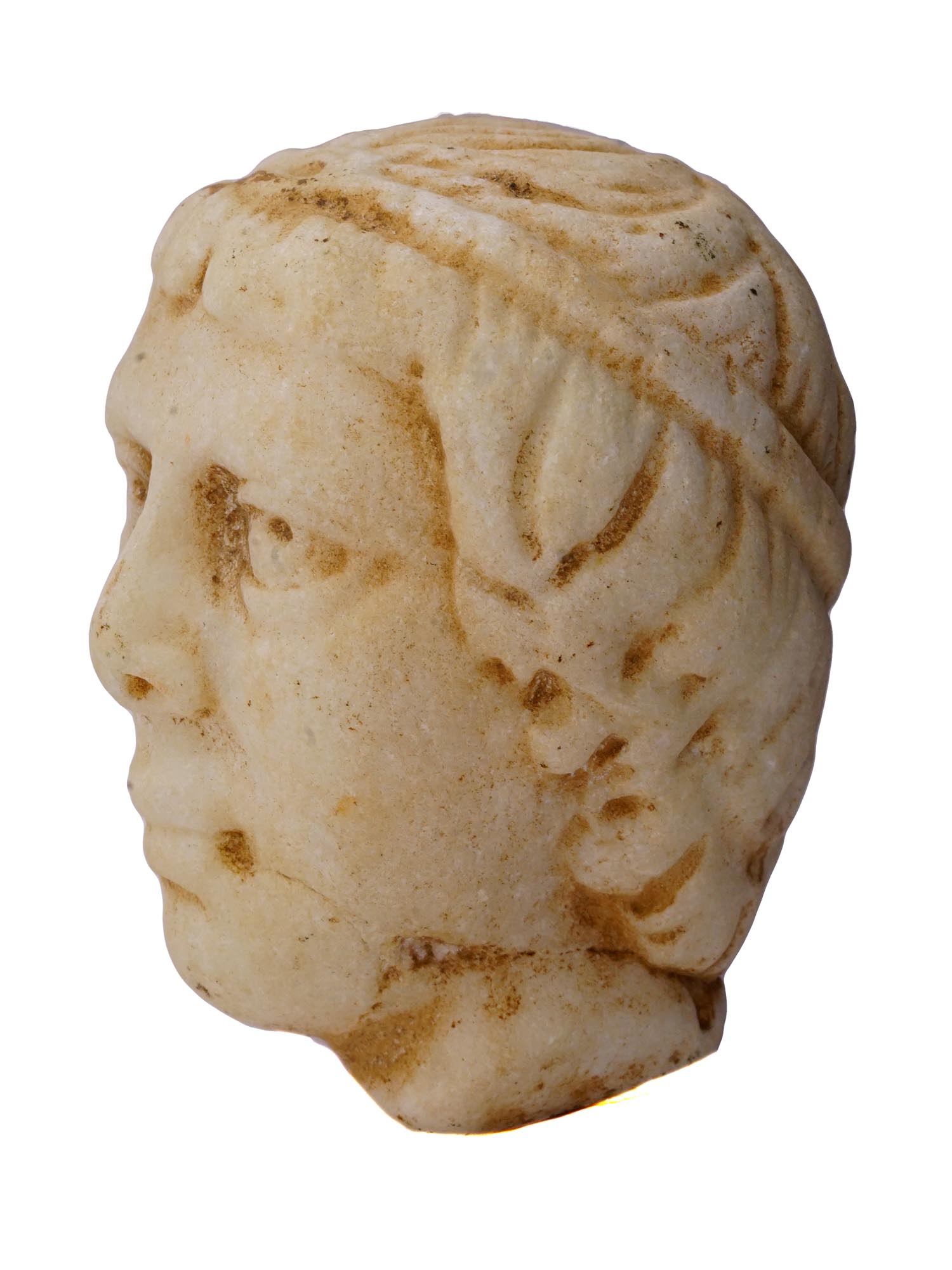 ROMAN CARVED MARBLE HEAD WITH FINE DETAILING PIC-1