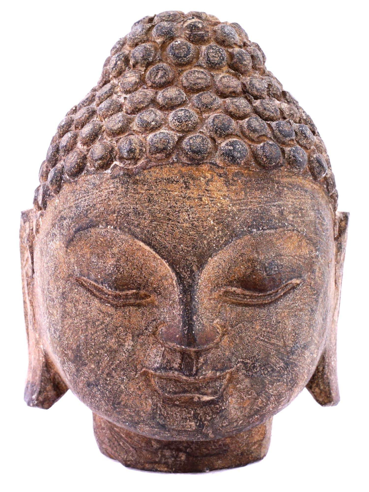 STONE CARVED HEAD OF BUDDHA WITH CLOSED EYES PIC-0