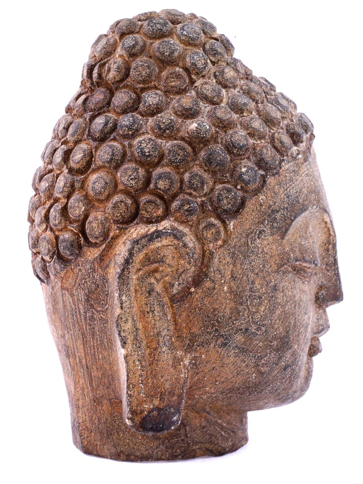 STONE CARVED HEAD OF BUDDHA WITH CLOSED EYES PIC-1