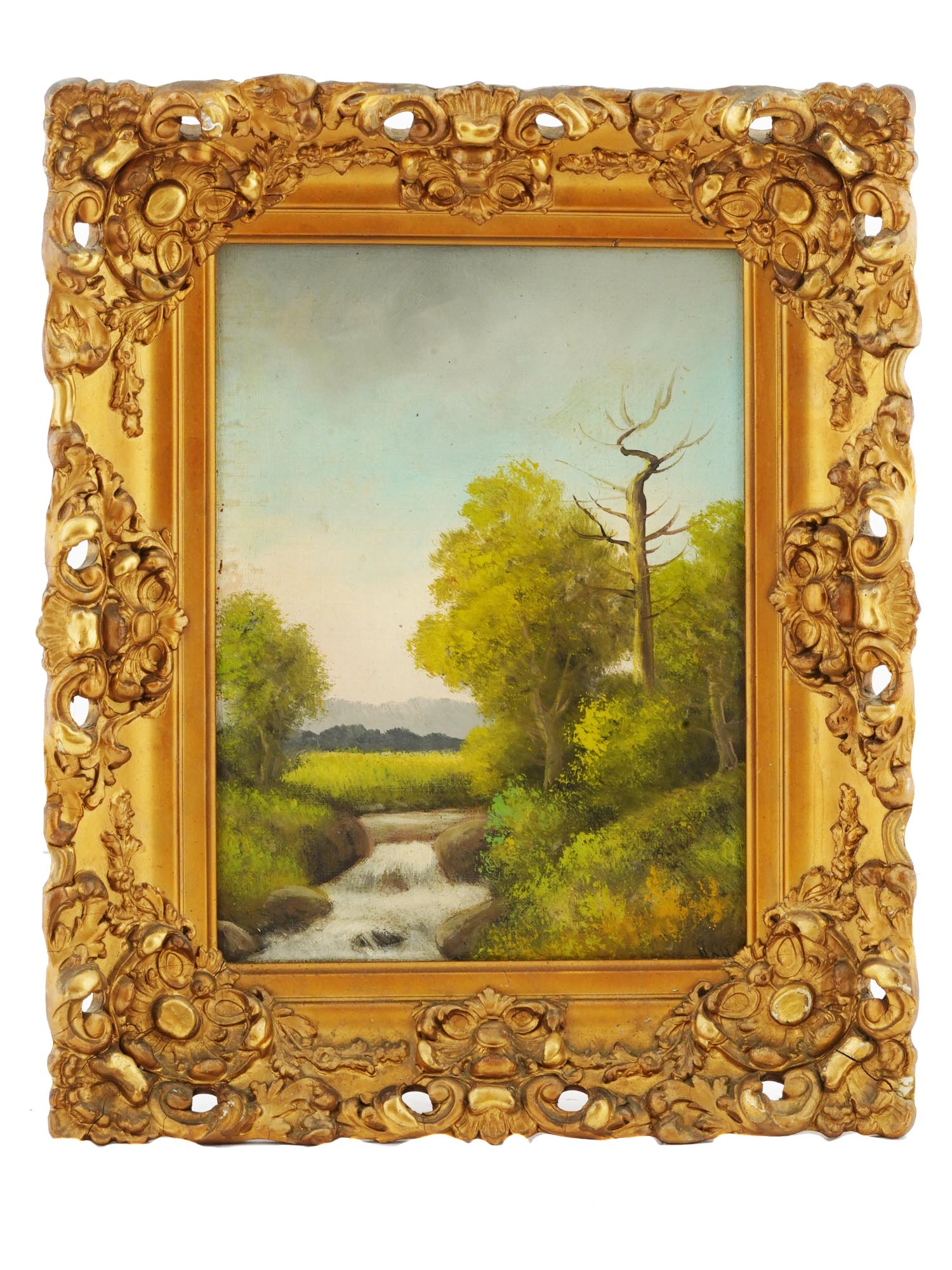 SIGNED OIL ON CANVAS LANDSCAPE PAINTING W RIVER PIC-0