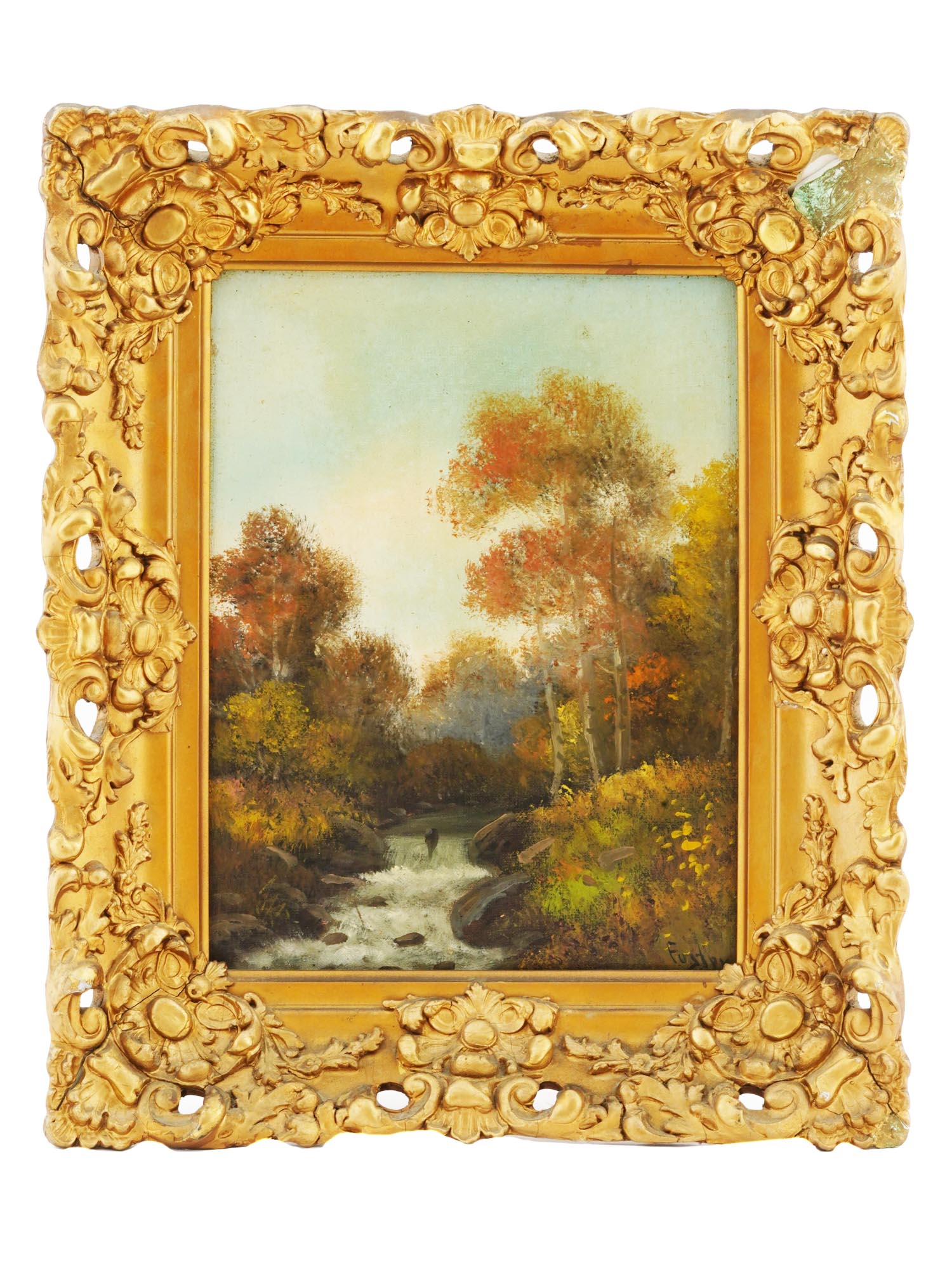 SIGNED OIL ON CANVAS LANDSCAPE PAINTING W RIVER PIC-0