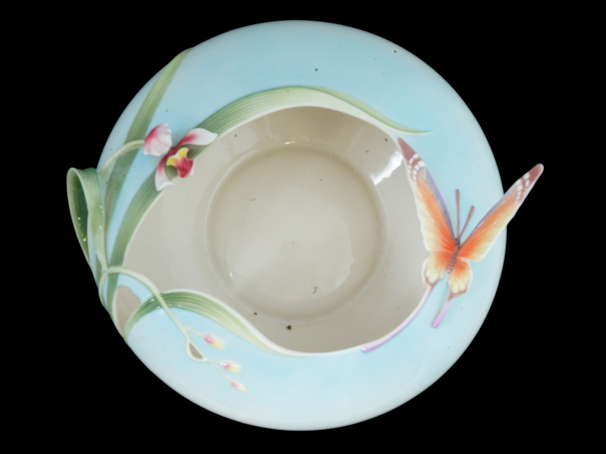 VINTAGE FRANZ JEN WOO PORCELAIN BUTTERFLY VASE PIC-6