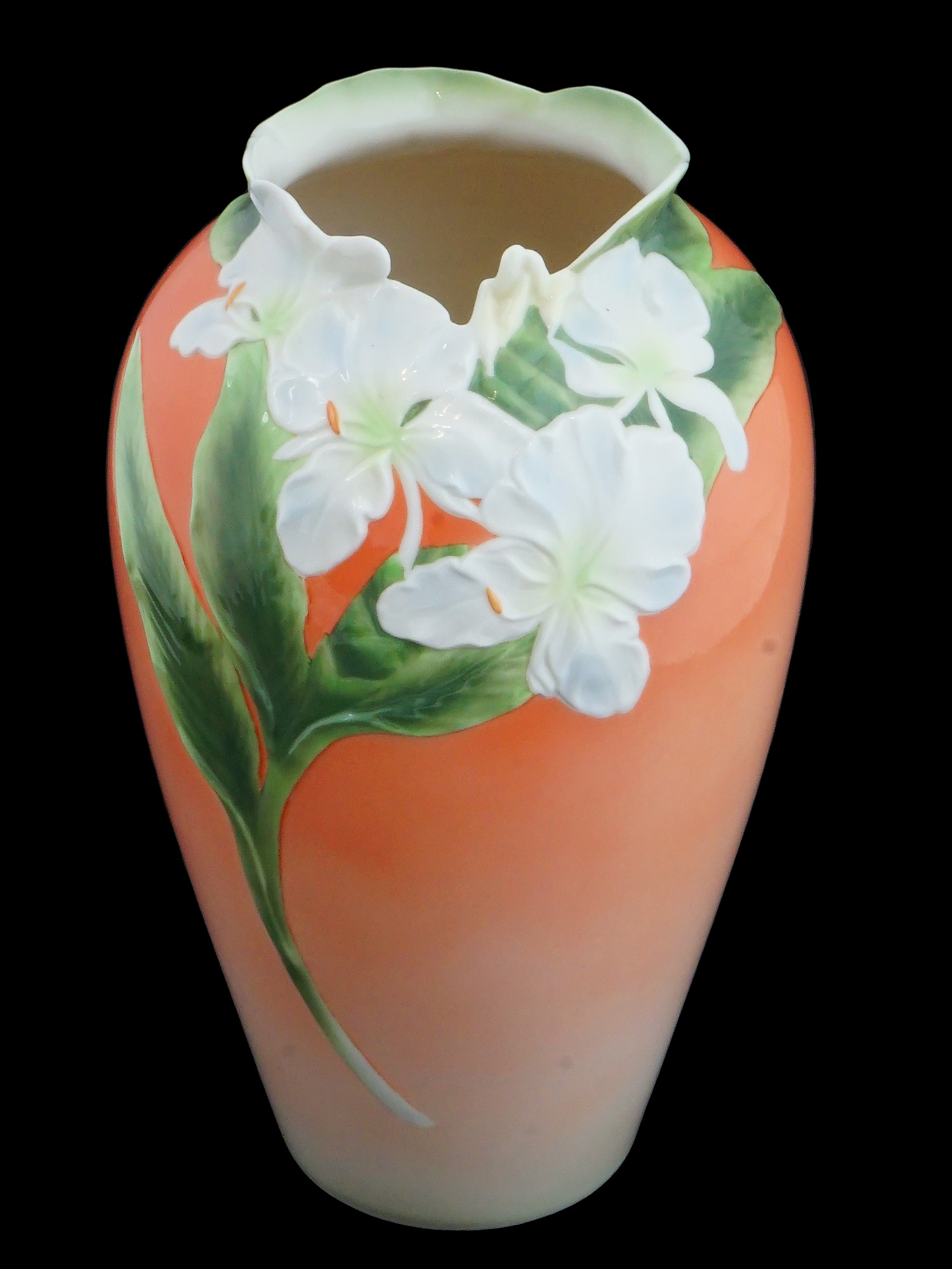 VINTAGE FRANZ WEI XUEI MEI PORCELAIN WHITE GINGER VASE PIC-1