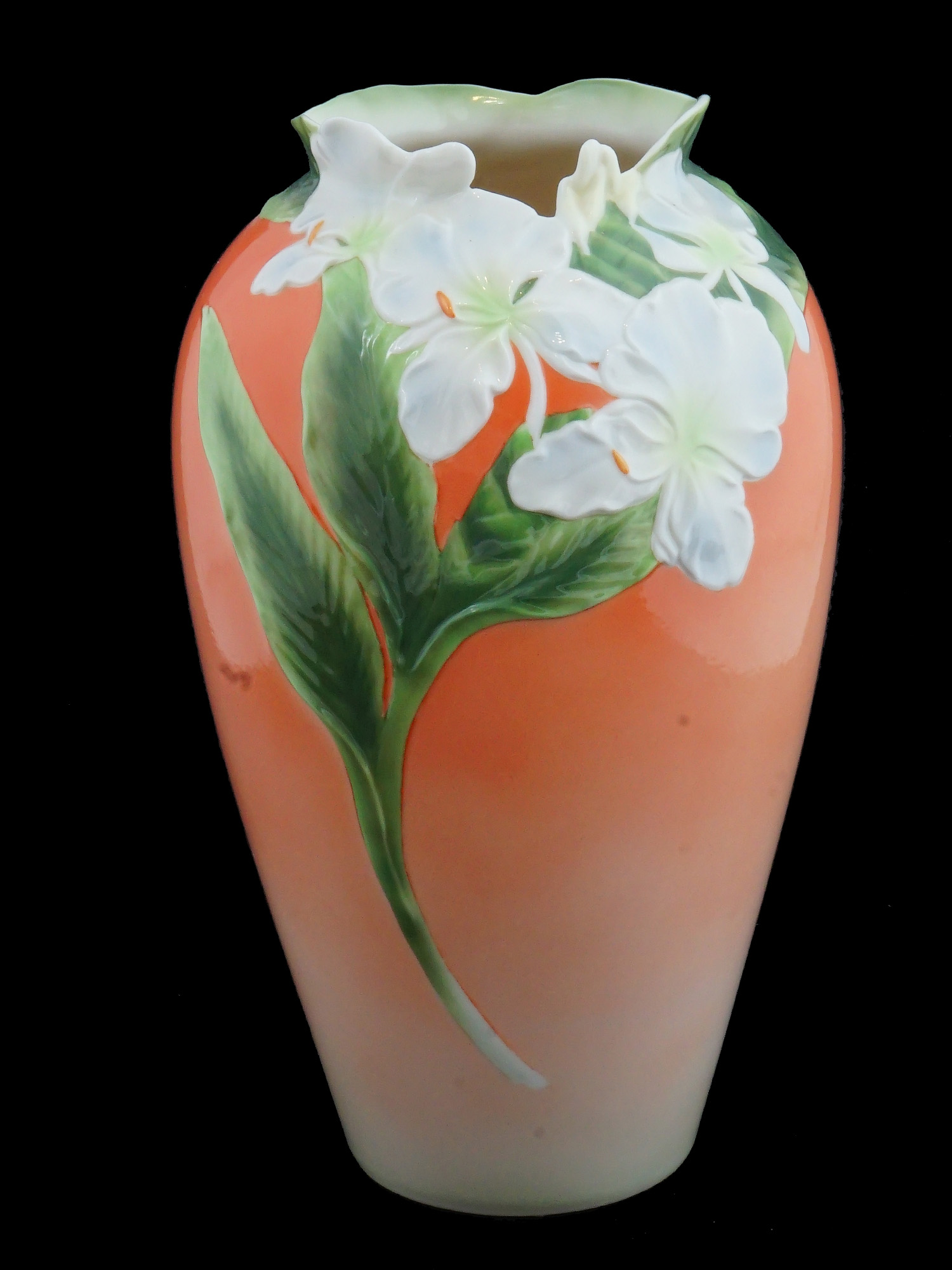 VINTAGE FRANZ WEI XUEI MEI PORCELAIN WHITE GINGER VASE PIC-0