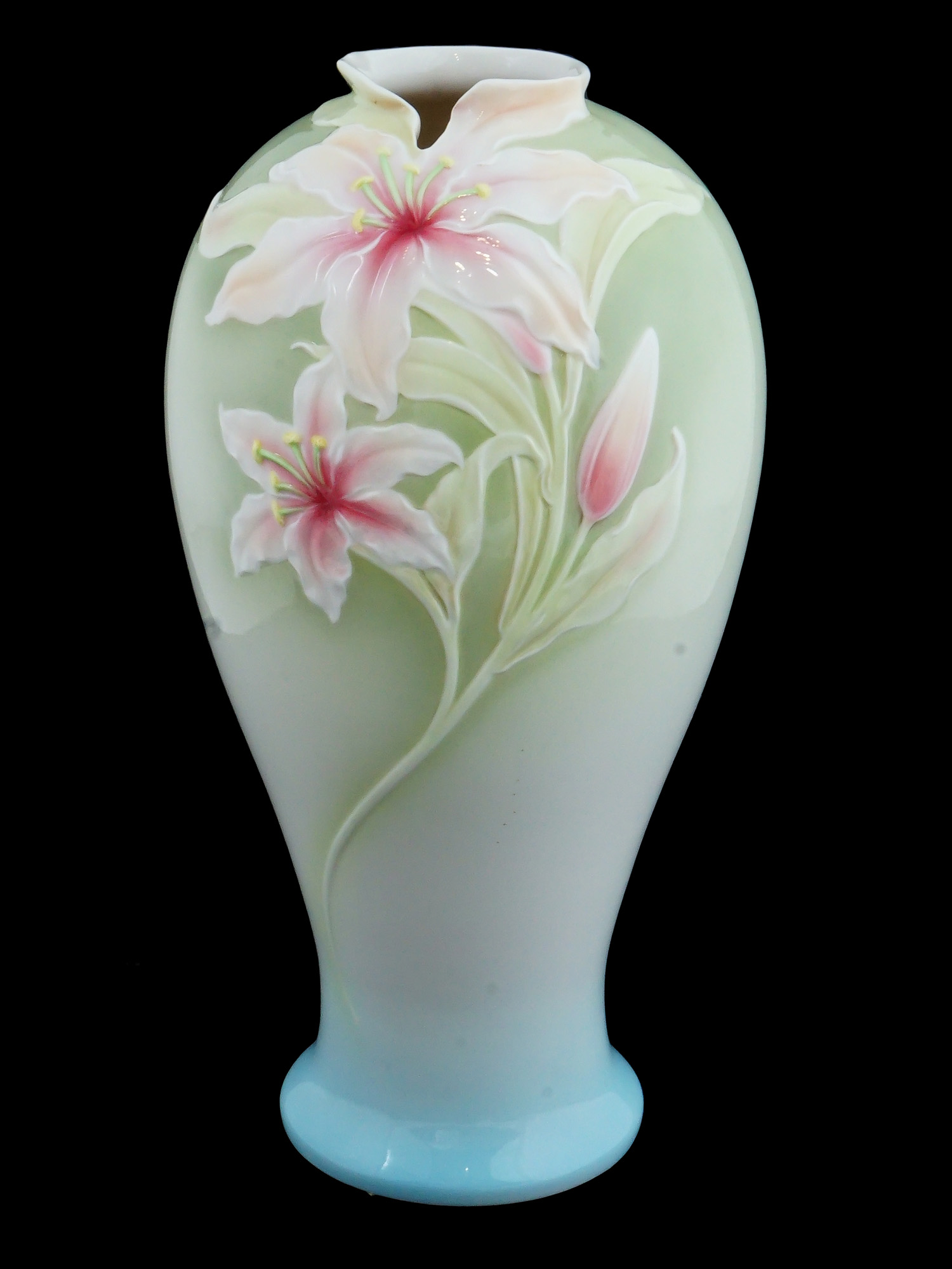 VINTAGE FRANZ WEI XUEI MEI PORCELAIN PINK LILY VASE PIC-0