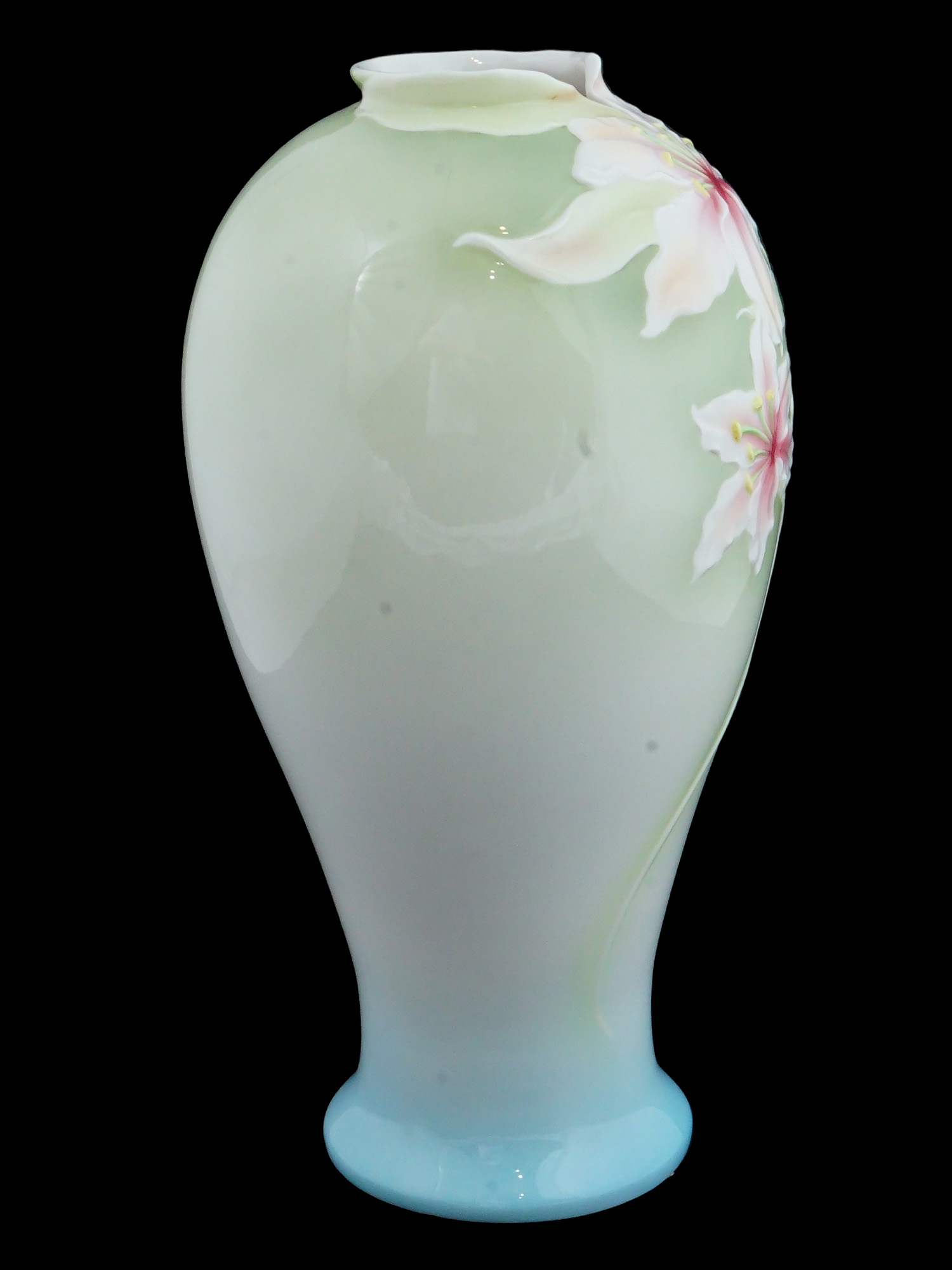 VINTAGE FRANZ WEI XUEI MEI PORCELAIN PINK LILY VASE PIC-2