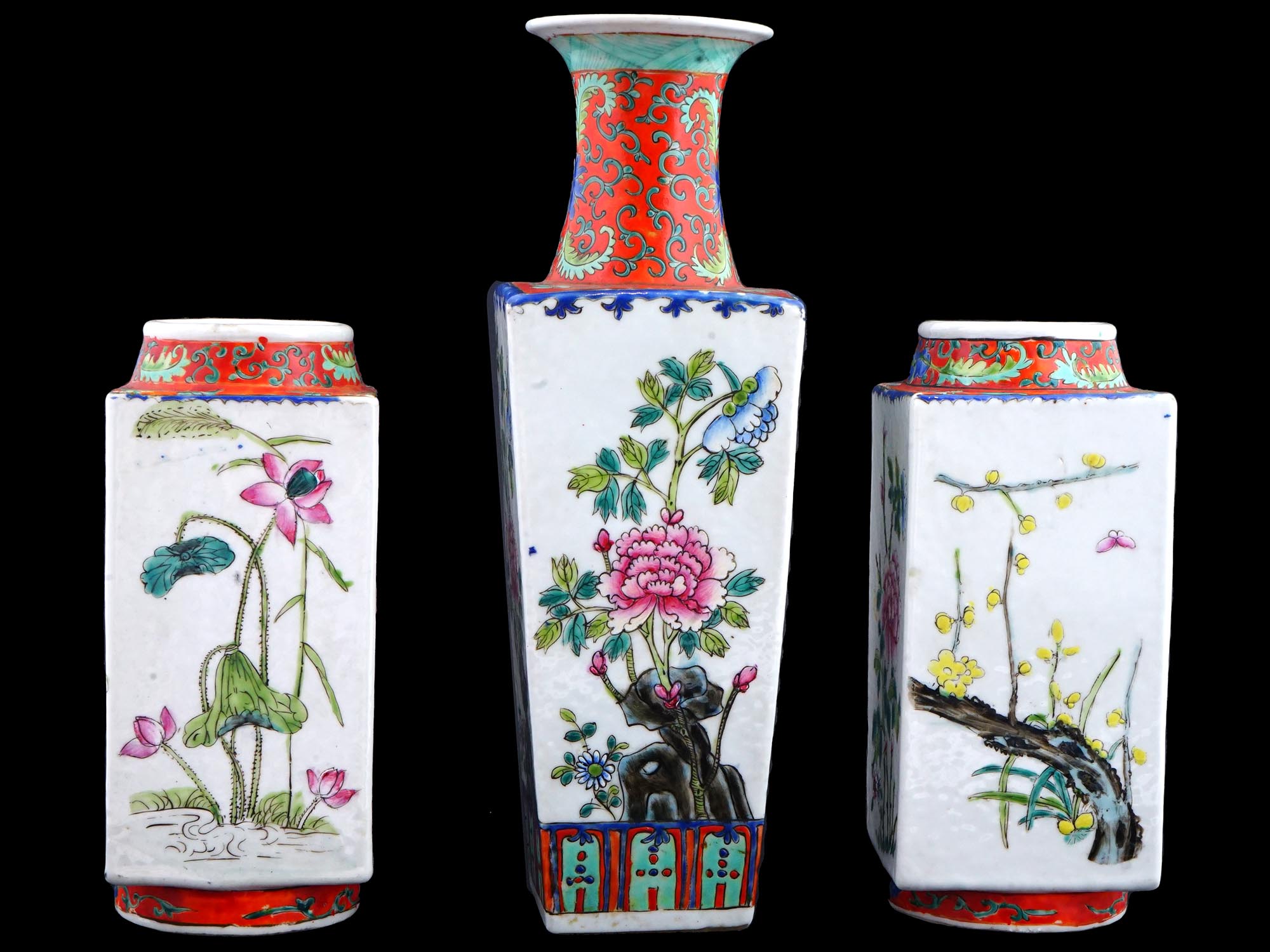 CHINESE REPUBLIC FAMILE ROSE PORCELAIN VASES SET PIC-3