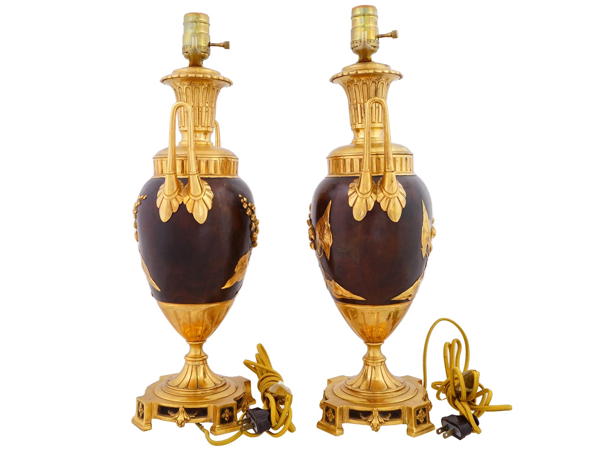 EUROPEAN ORMOLU PATINATED BRONZE VASE FORM LAMPS PIC-2