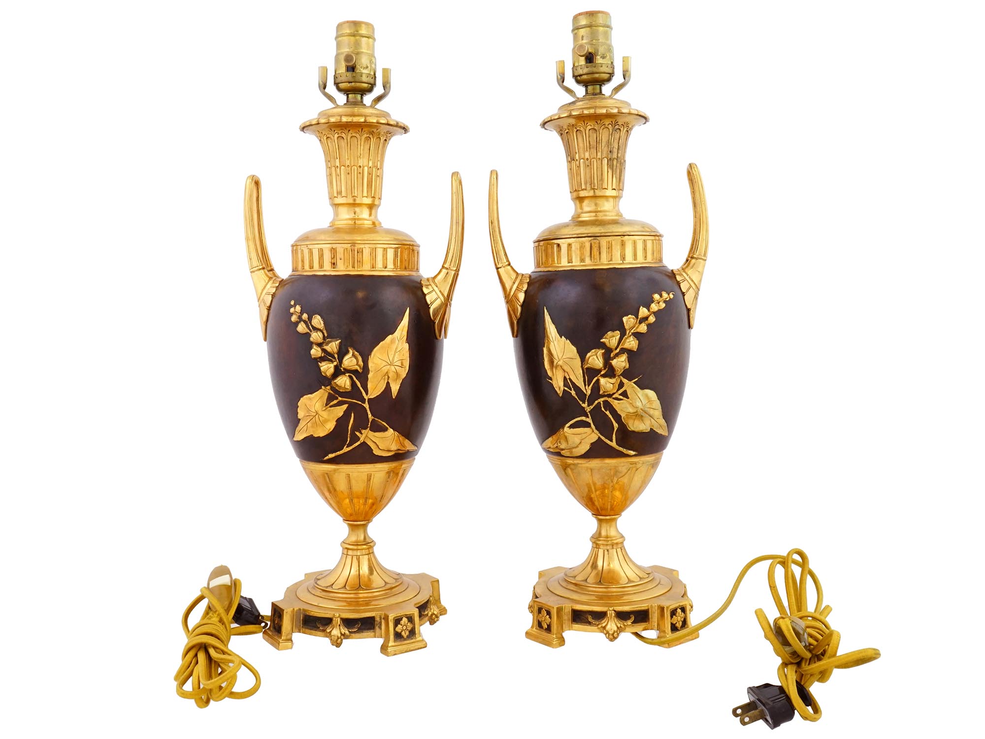 EUROPEAN ORMOLU PATINATED BRONZE VASE FORM LAMPS PIC-3