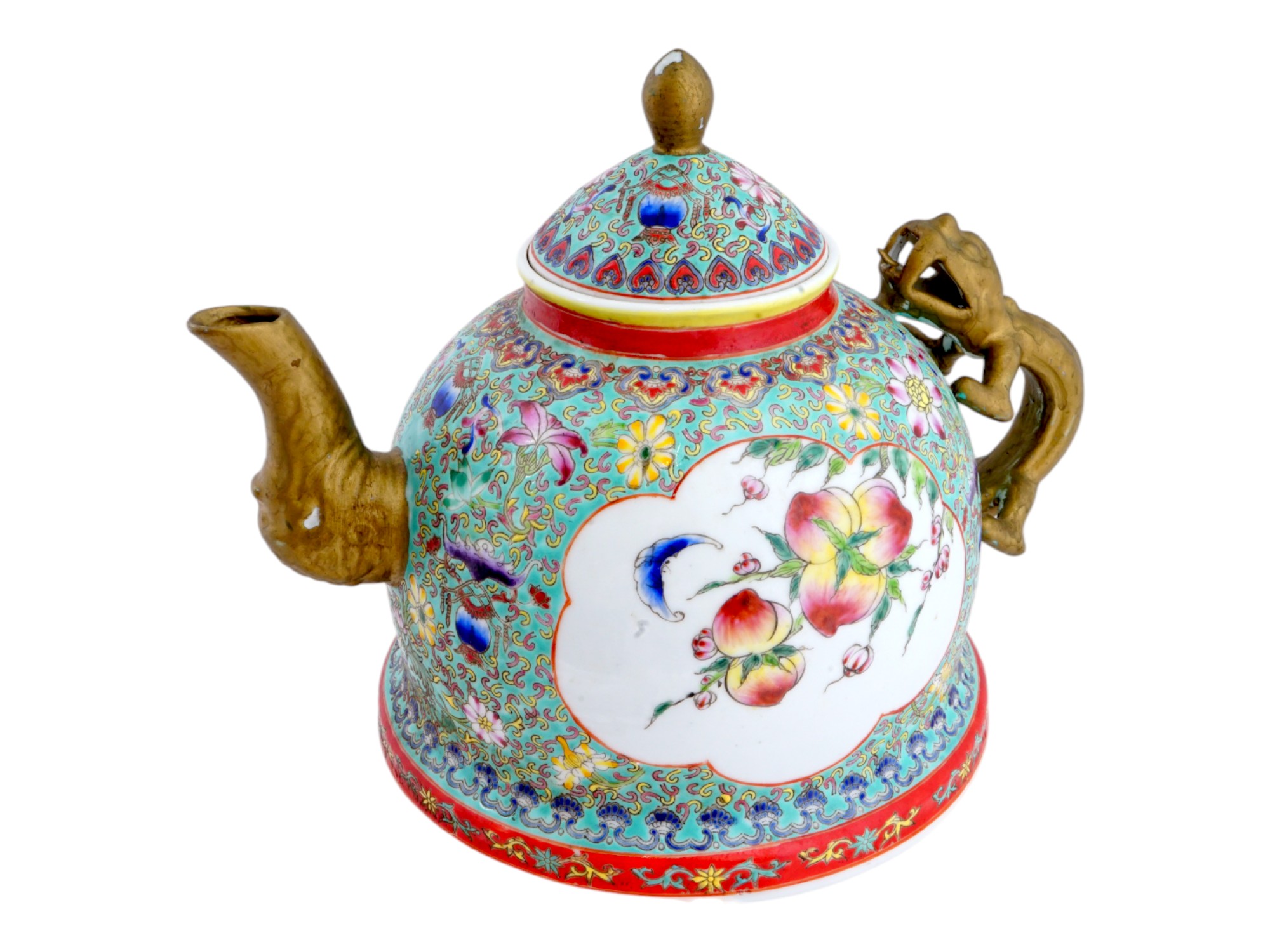 LARGE CHINESE FAMILE ROSE DRAGON PORCELAIN TEA POT PIC-1