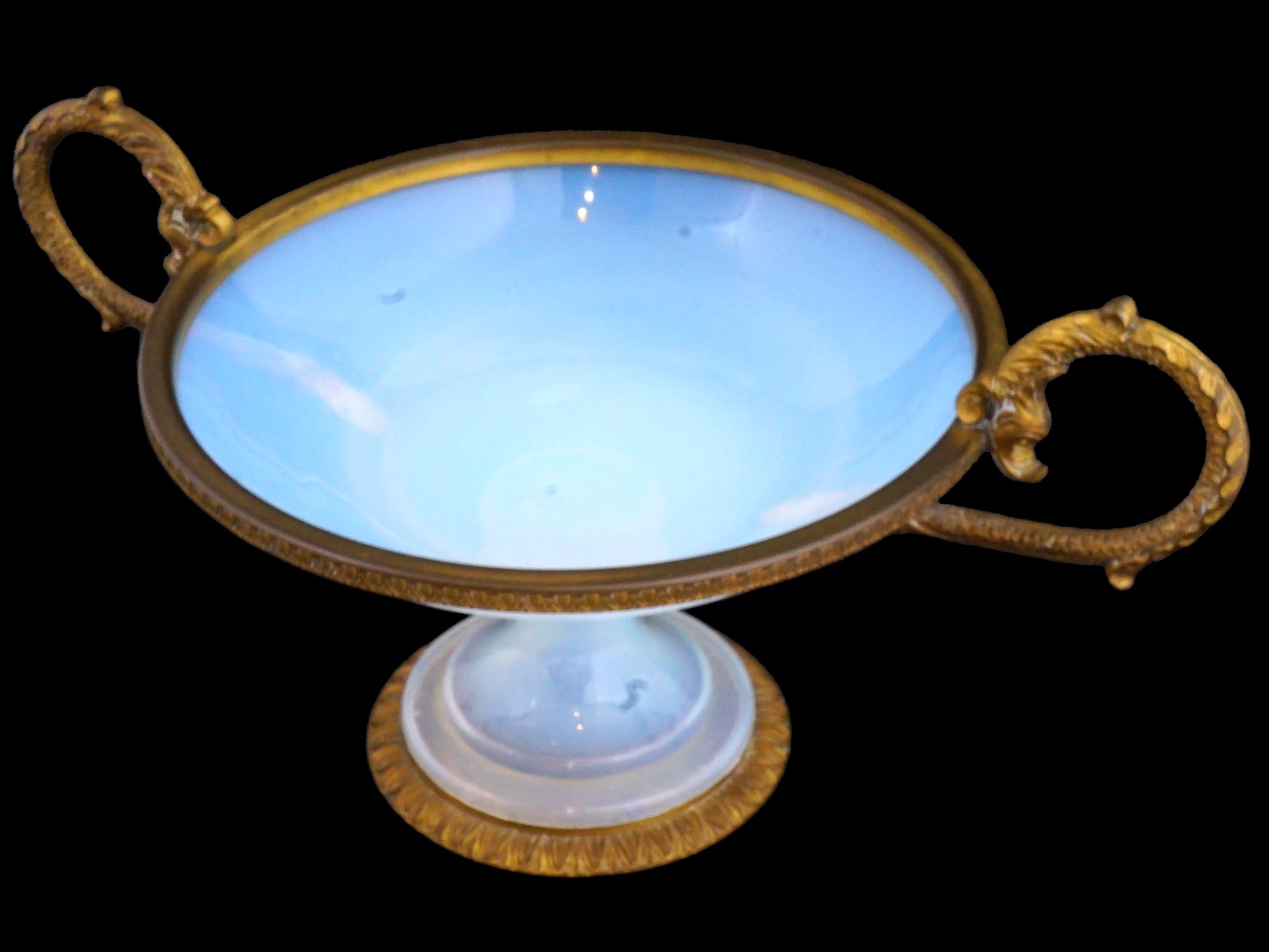 ANTIQUE FRENCH BRONZE ORMULU MOUNTED OPALINE TAZZA PIC-1