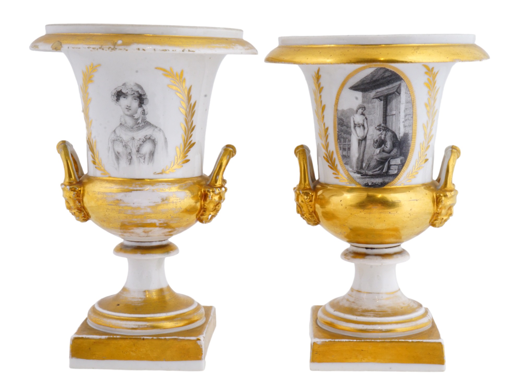 ANTIQUE FRENCH OLD PARIS GILT WHITE PORCELAIN VASES PIC-3