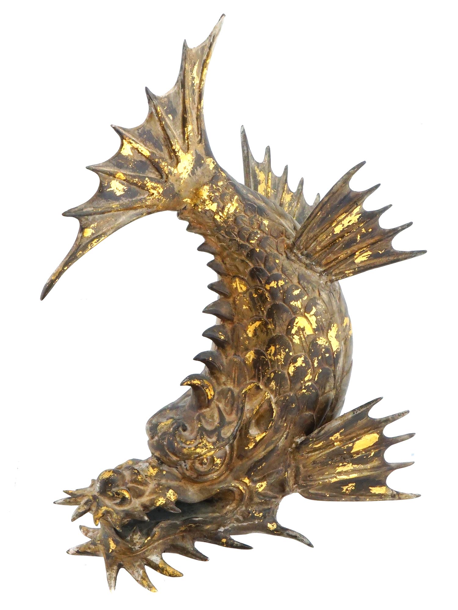 VTG JAPANESE BRONZE GOLD LEAF DRAGON FISH FIGURE PIC-1