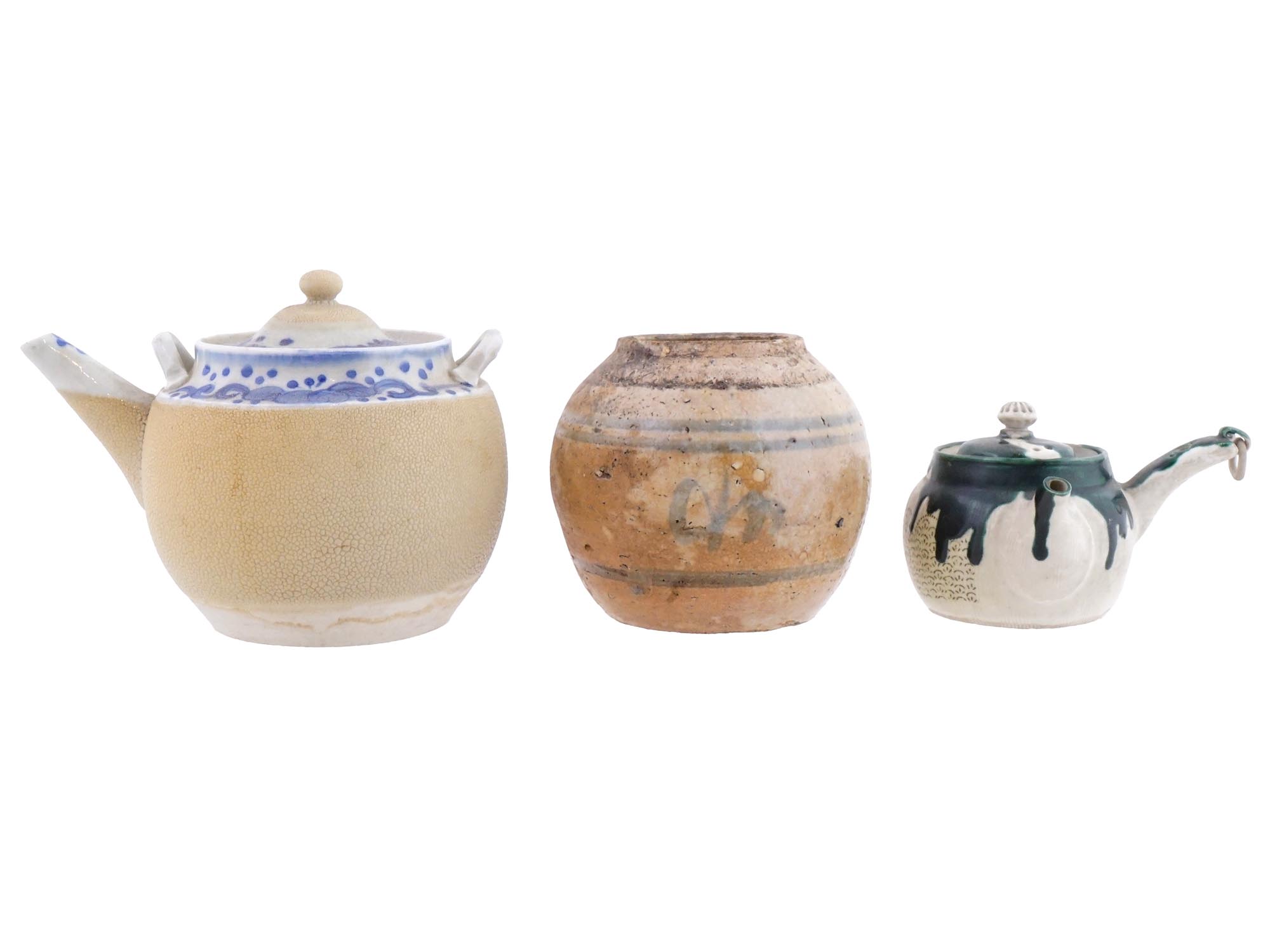 GROUP OF CHINESE QING DYNASTY POTTERY TEA POTS PIC-0