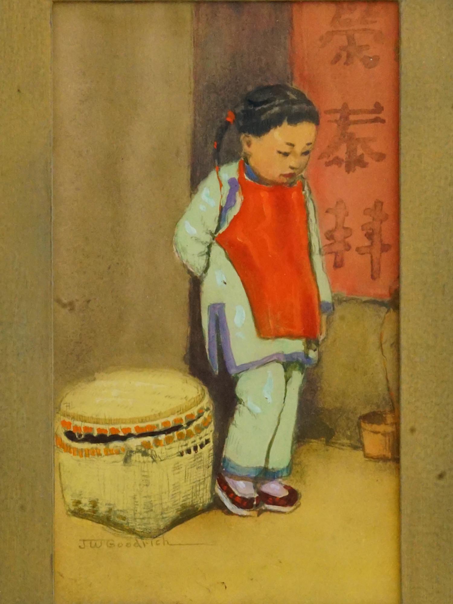 CHINESE GIRL PORTRAIT WATERCOLOR PAINTING SIGNED PIC-1