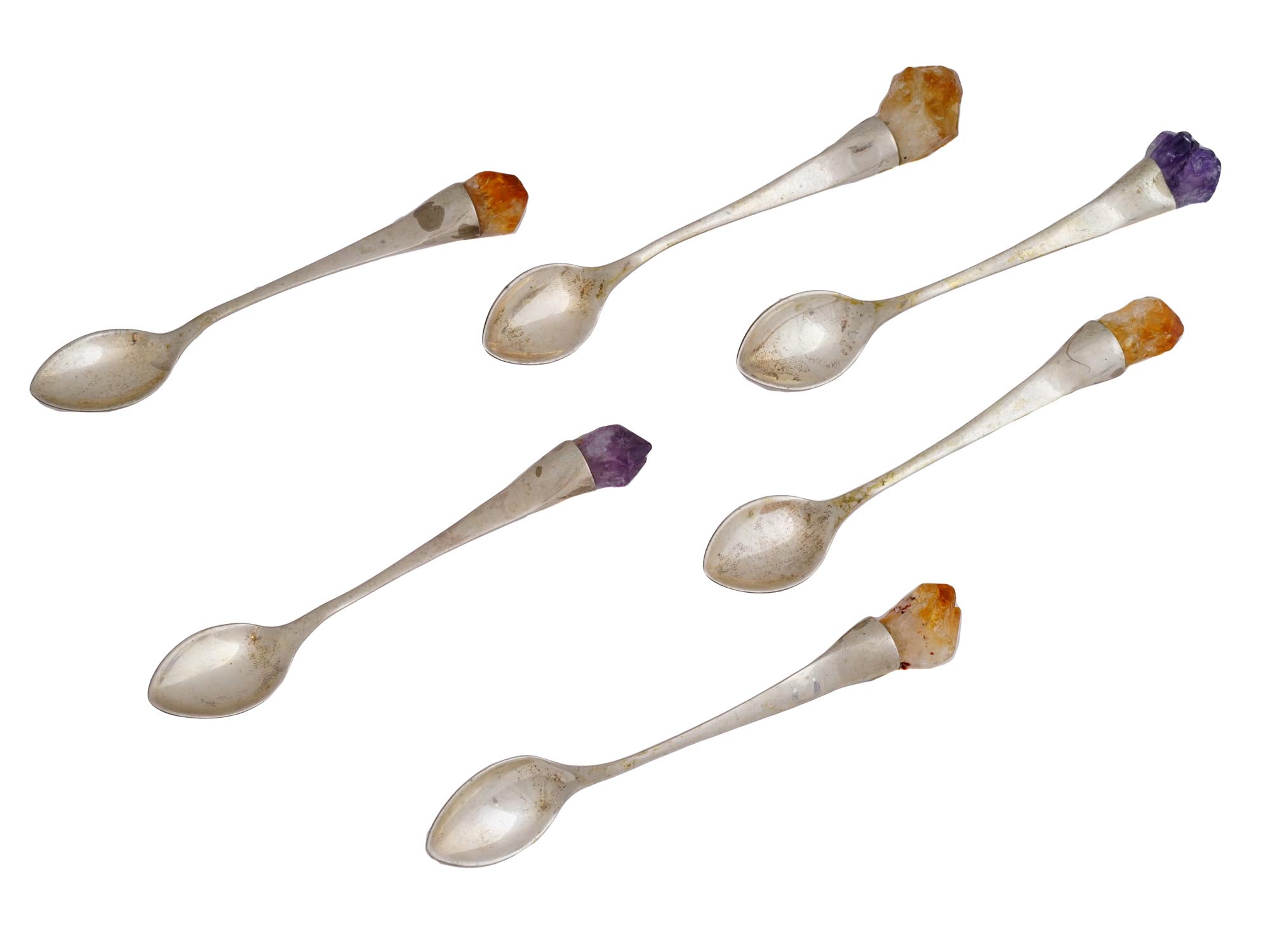 MIHRI SILVER COFFEE SPOONS W SEMIPRECIOUS STONES PIC-0